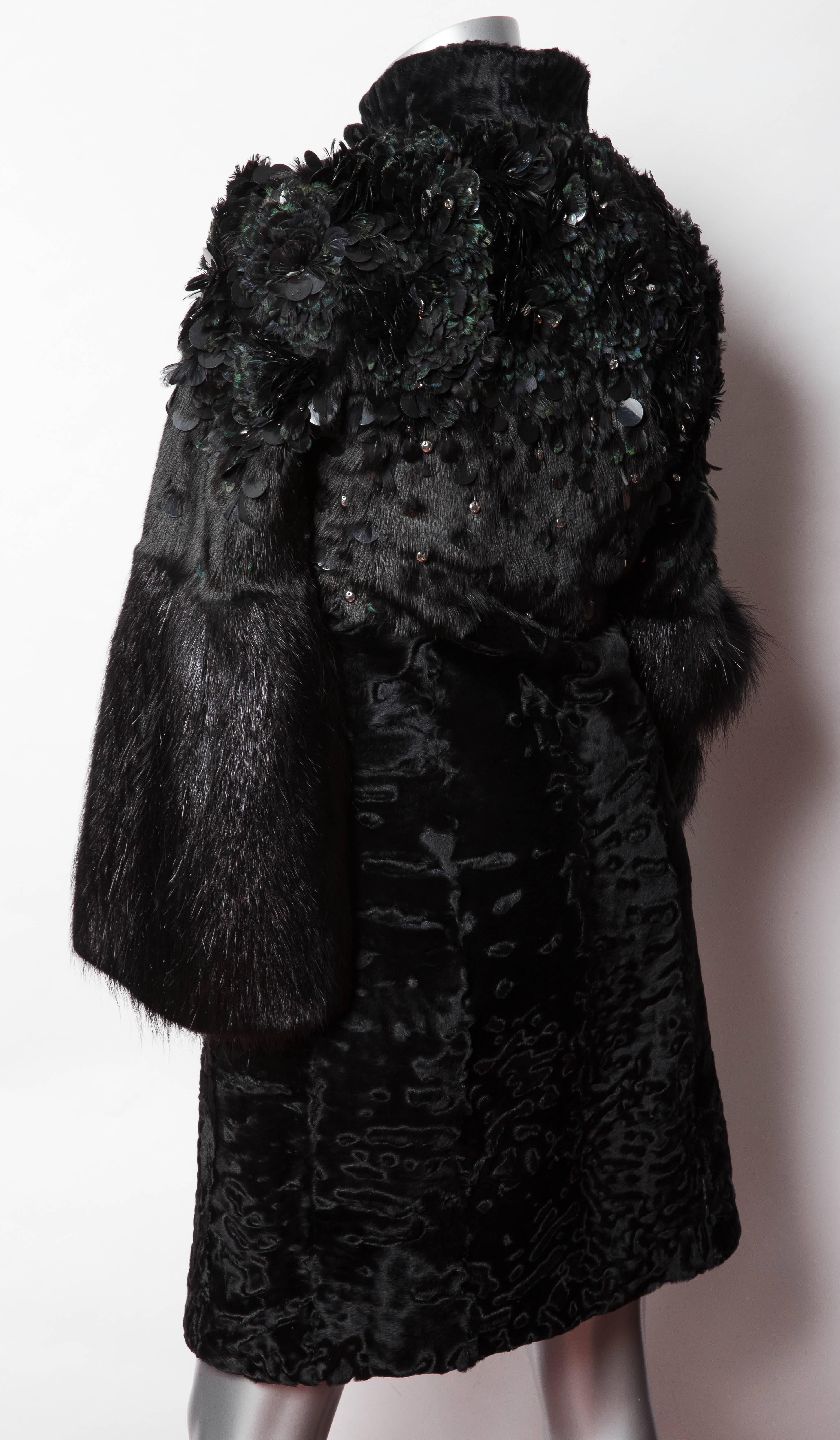 Gucci Runway Mink and Persian Lamb Coat w/ Paillettes and Crystals - Size 4 / 6 2
