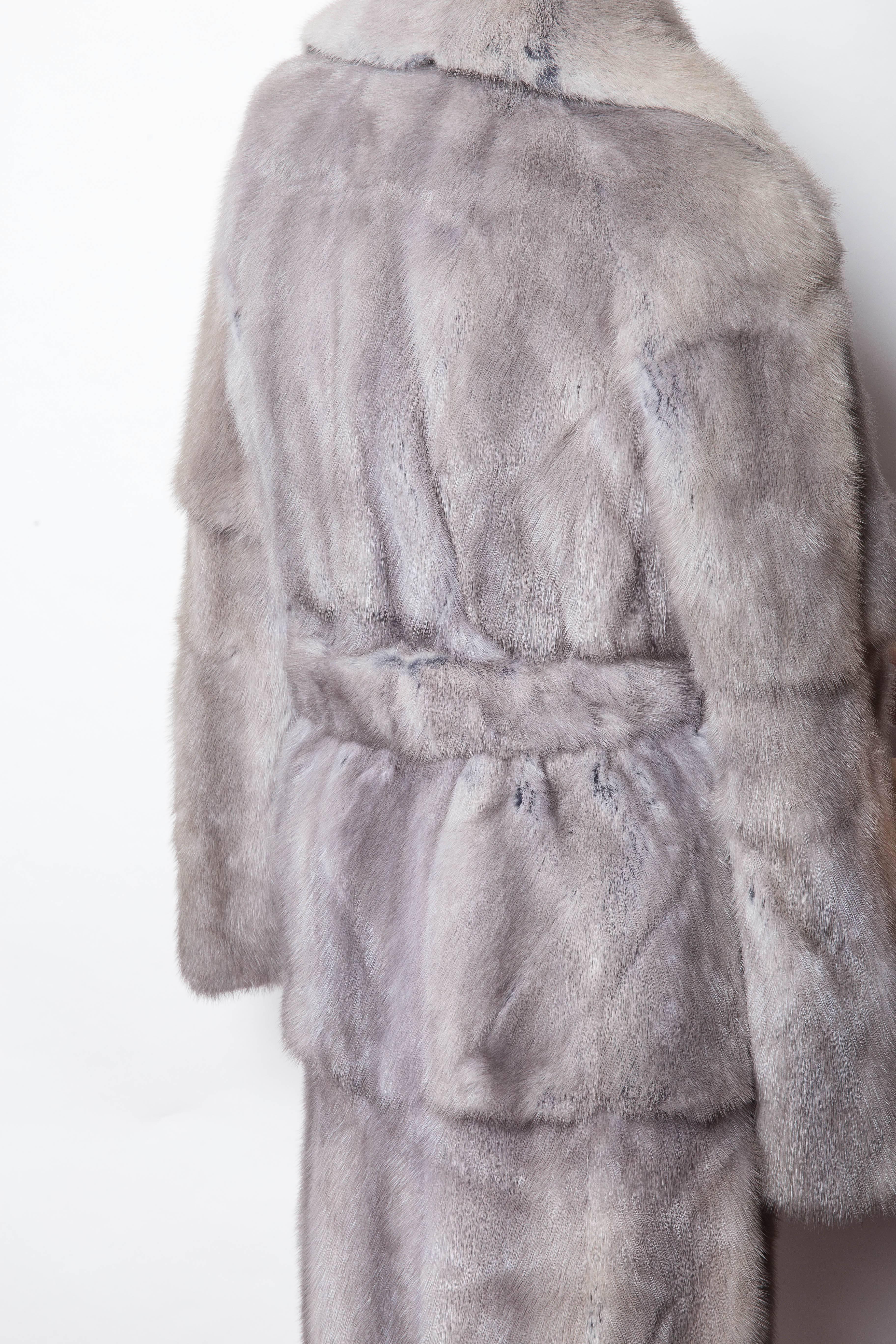 Gray Fendi Runway Pearl Mink Coat with Blue Suede Accents