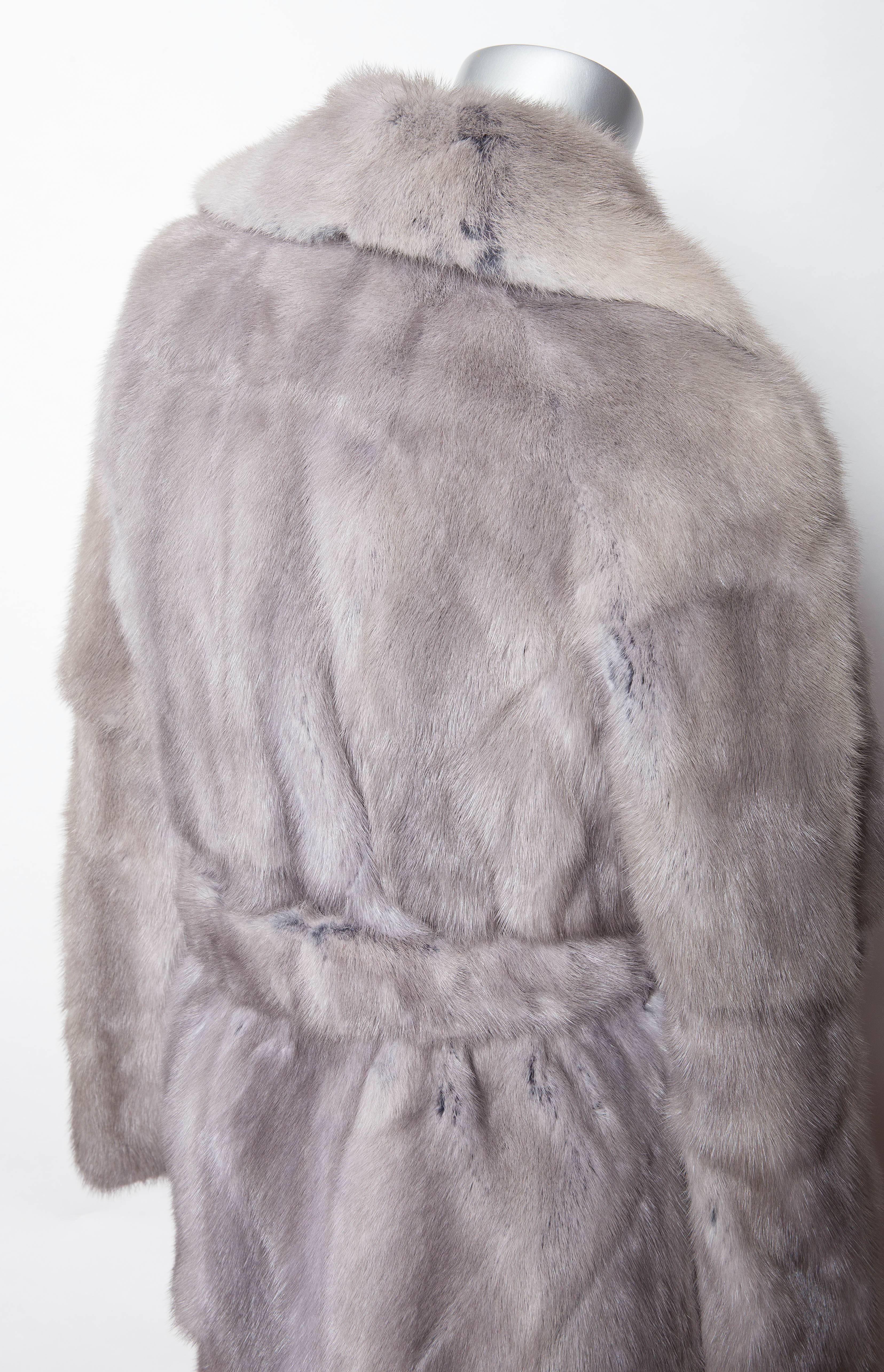 Fendi Runway Pearl Mink Coat with Blue Suede Accents In Excellent Condition In Westhampton Beach, NY