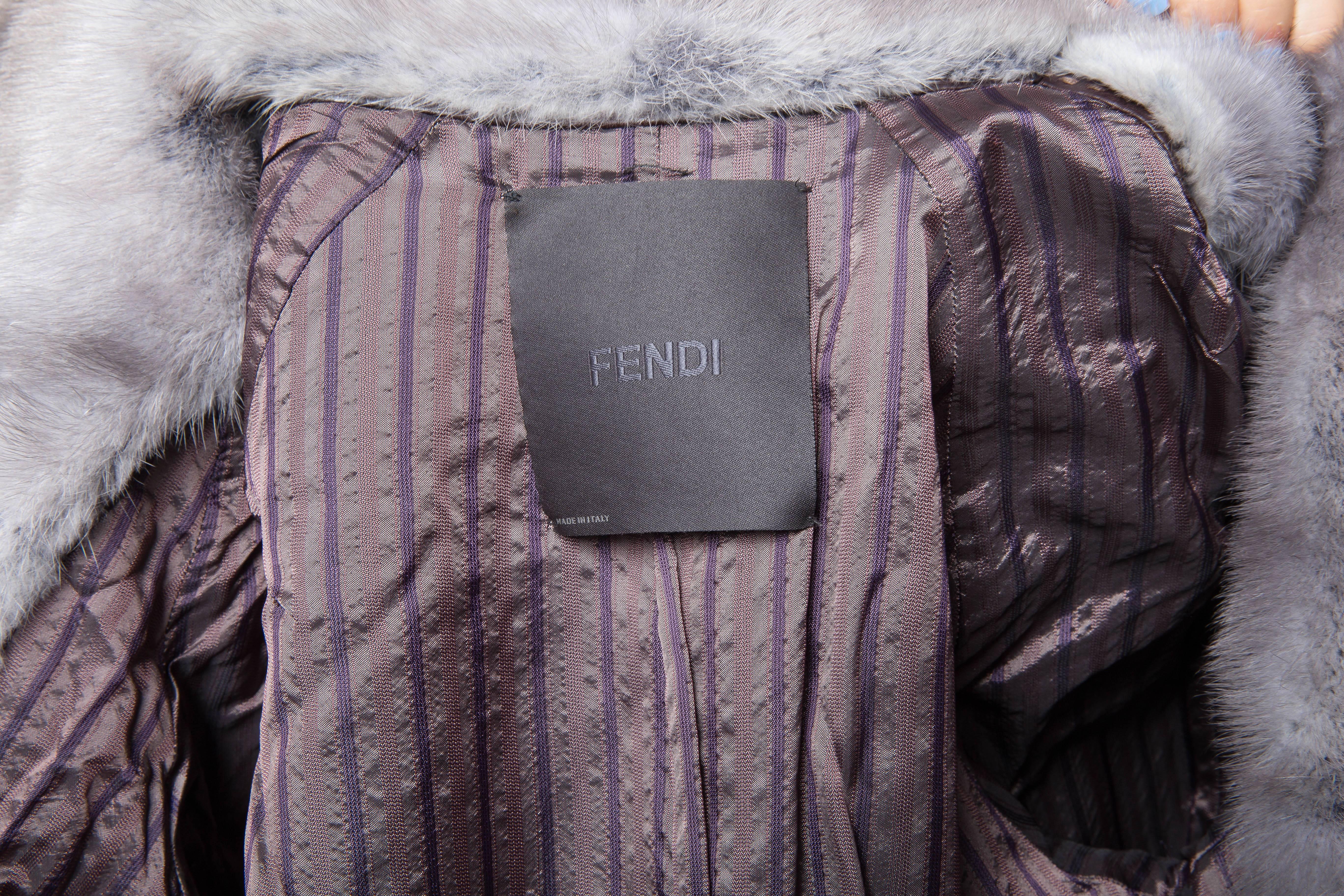 Fendi Runway Pearl Mink Coat with Blue Suede Accents 4