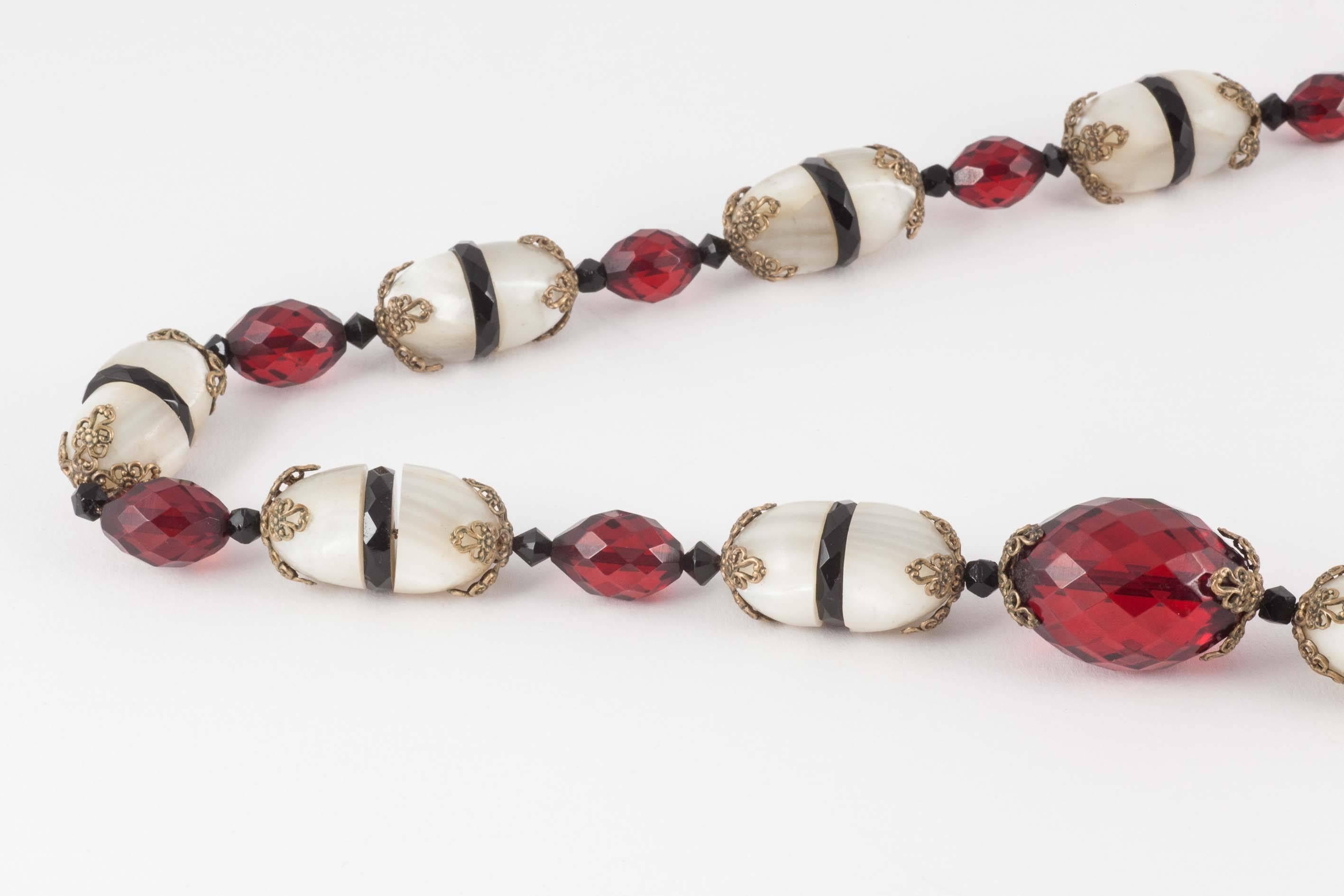 Women's Two Mother of Pearl/Glass bead necklaces, French, 1920s