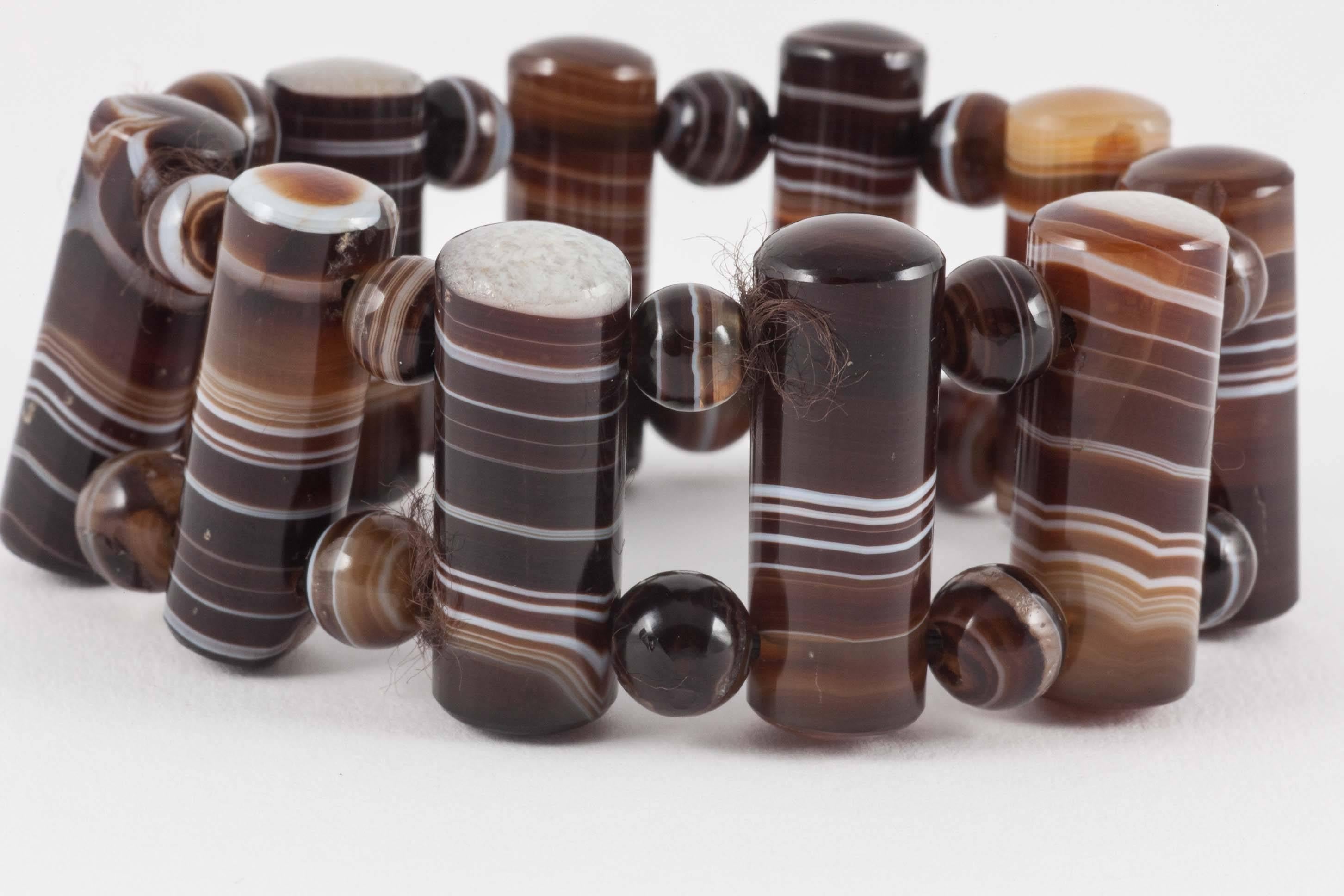 Women's Victorian banded agate cylinder and bead bracelet