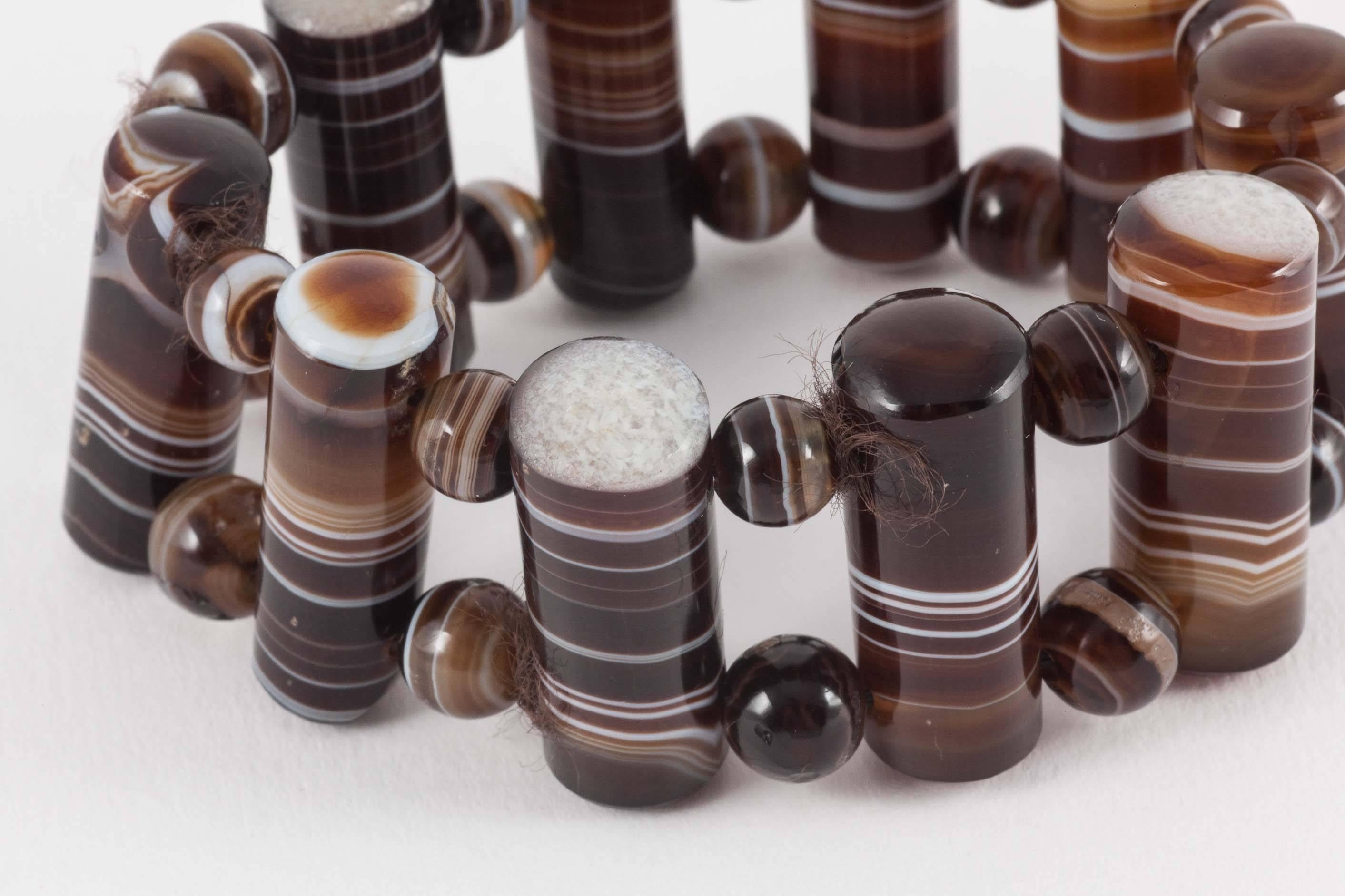 Victorian banded agate cylinder and bead bracelet 1