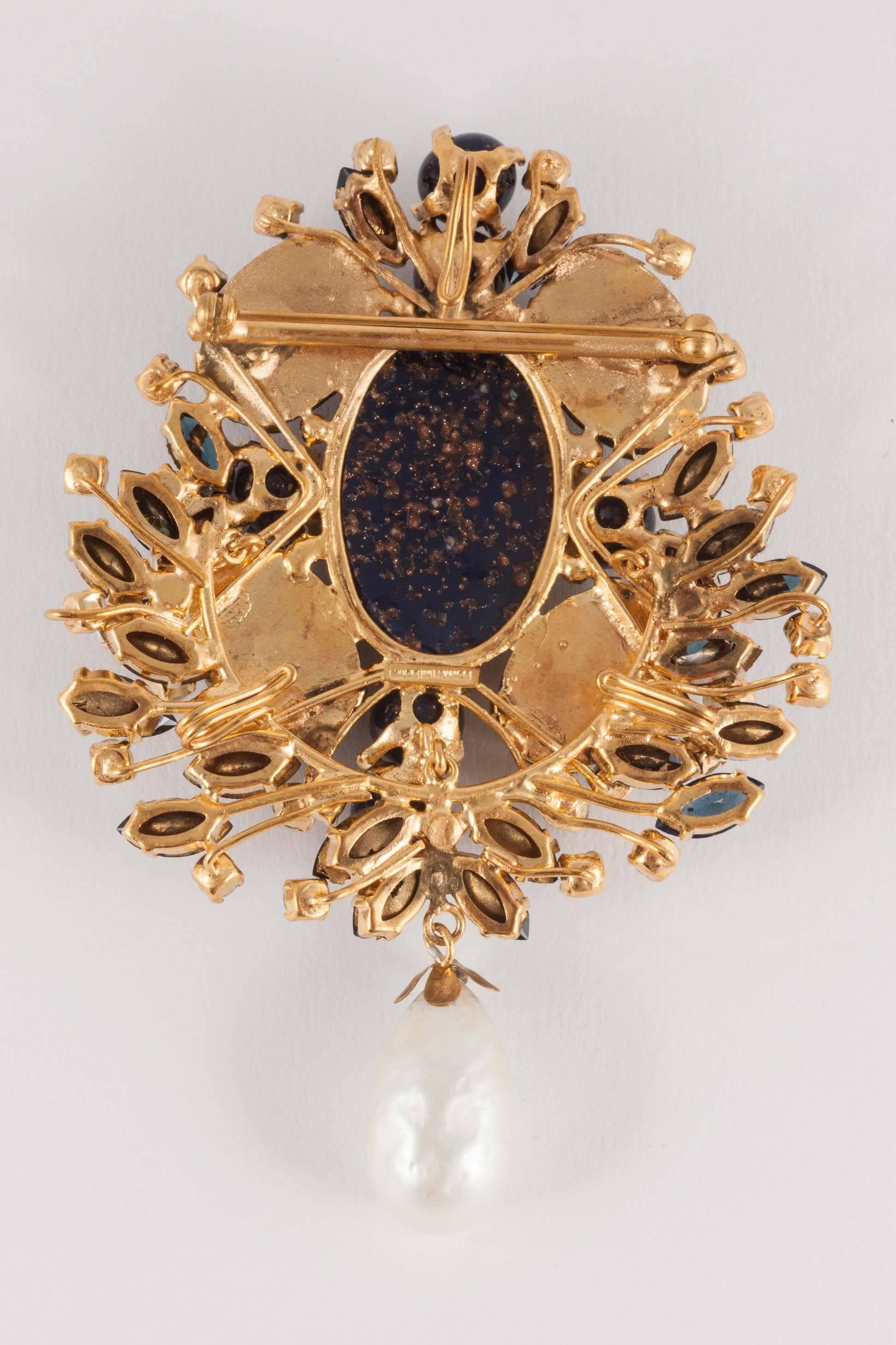 Large poured glass, paste and pearl drop brooch, Maison Gripoix, 1960s. 3