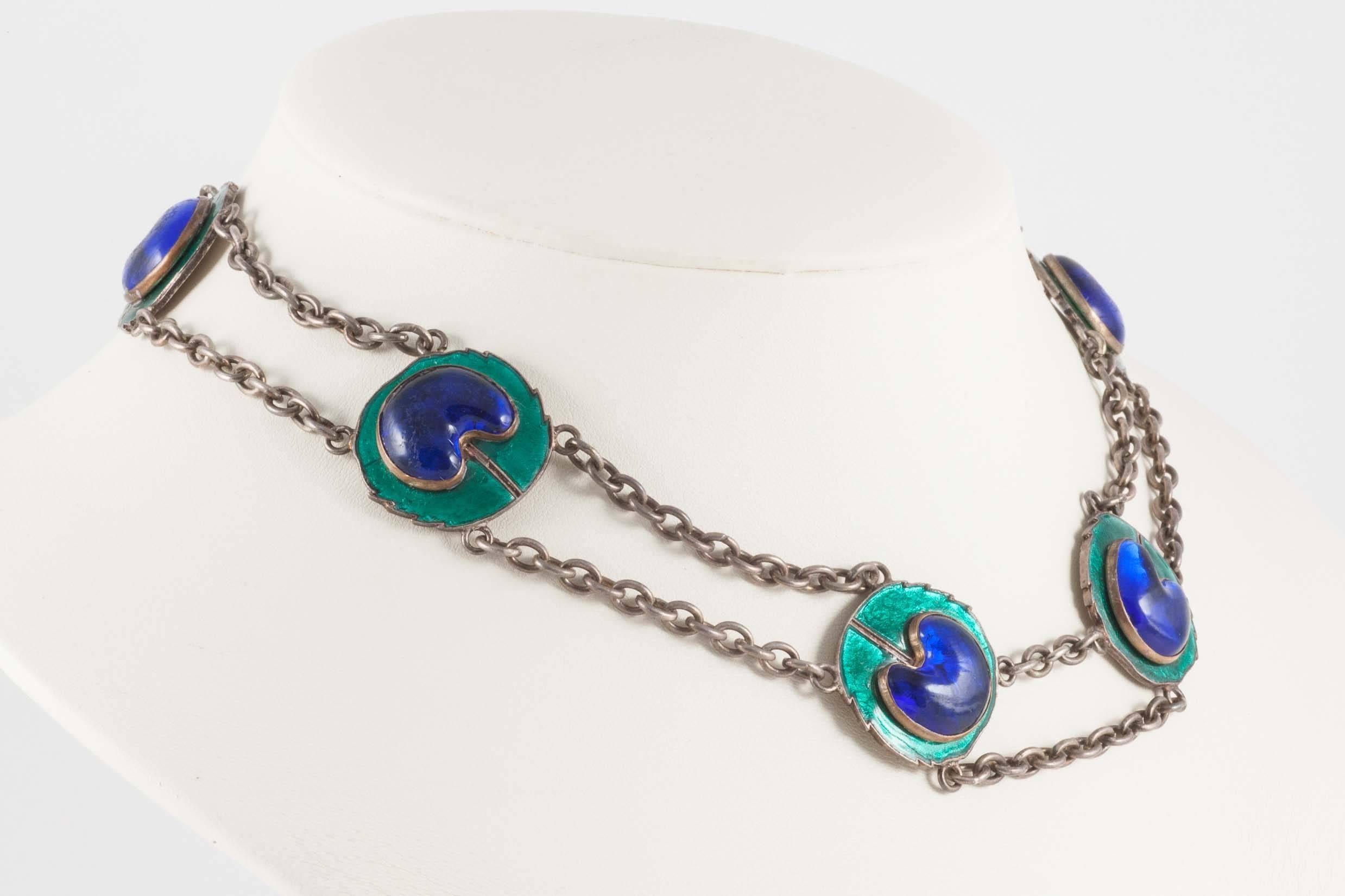 Silver and enamel necklace and buckle attributed to Piel Freres Paris In Good Condition In Greyabbey, County Down