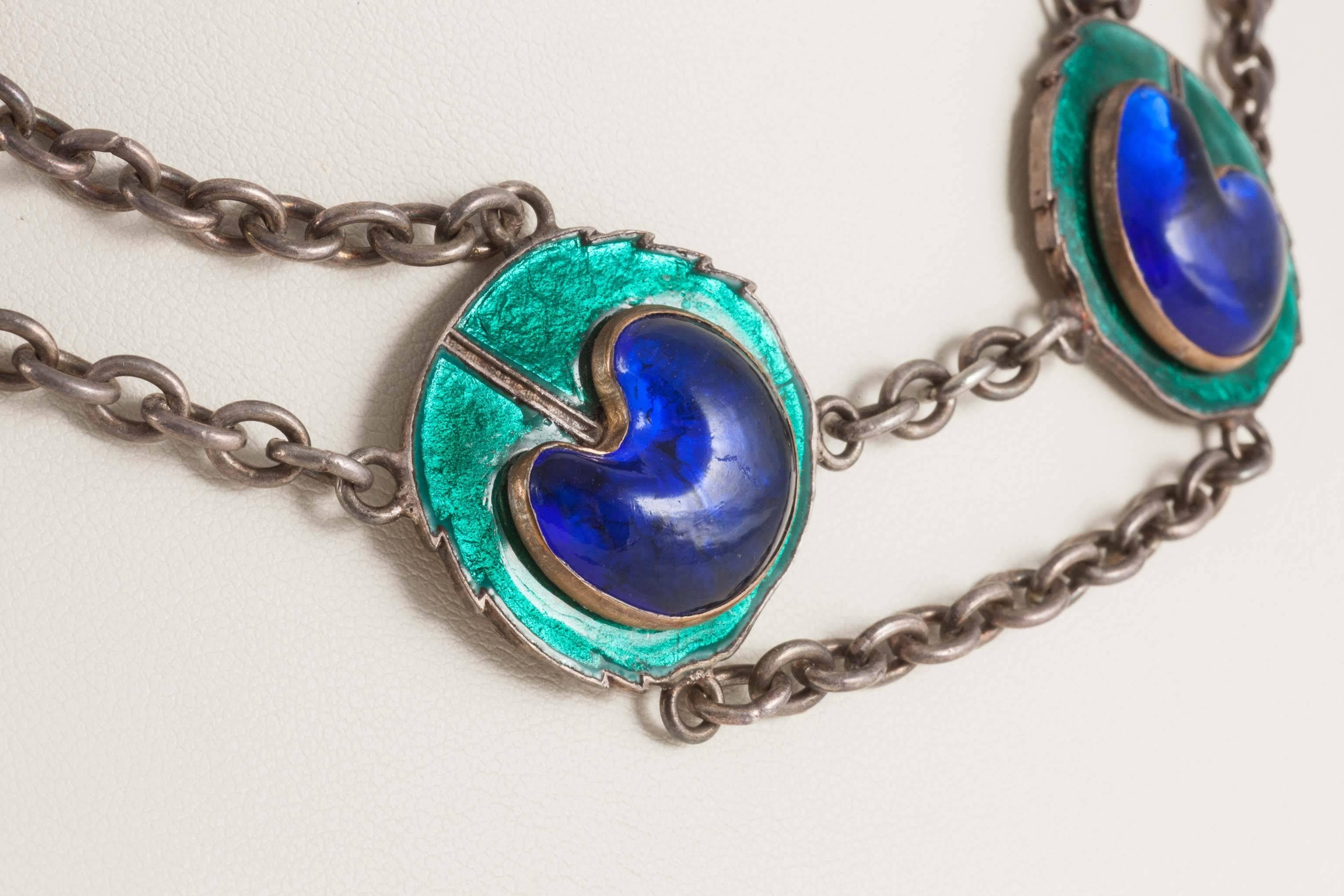Women's Silver and enamel necklace and buckle attributed to Piel Freres Paris