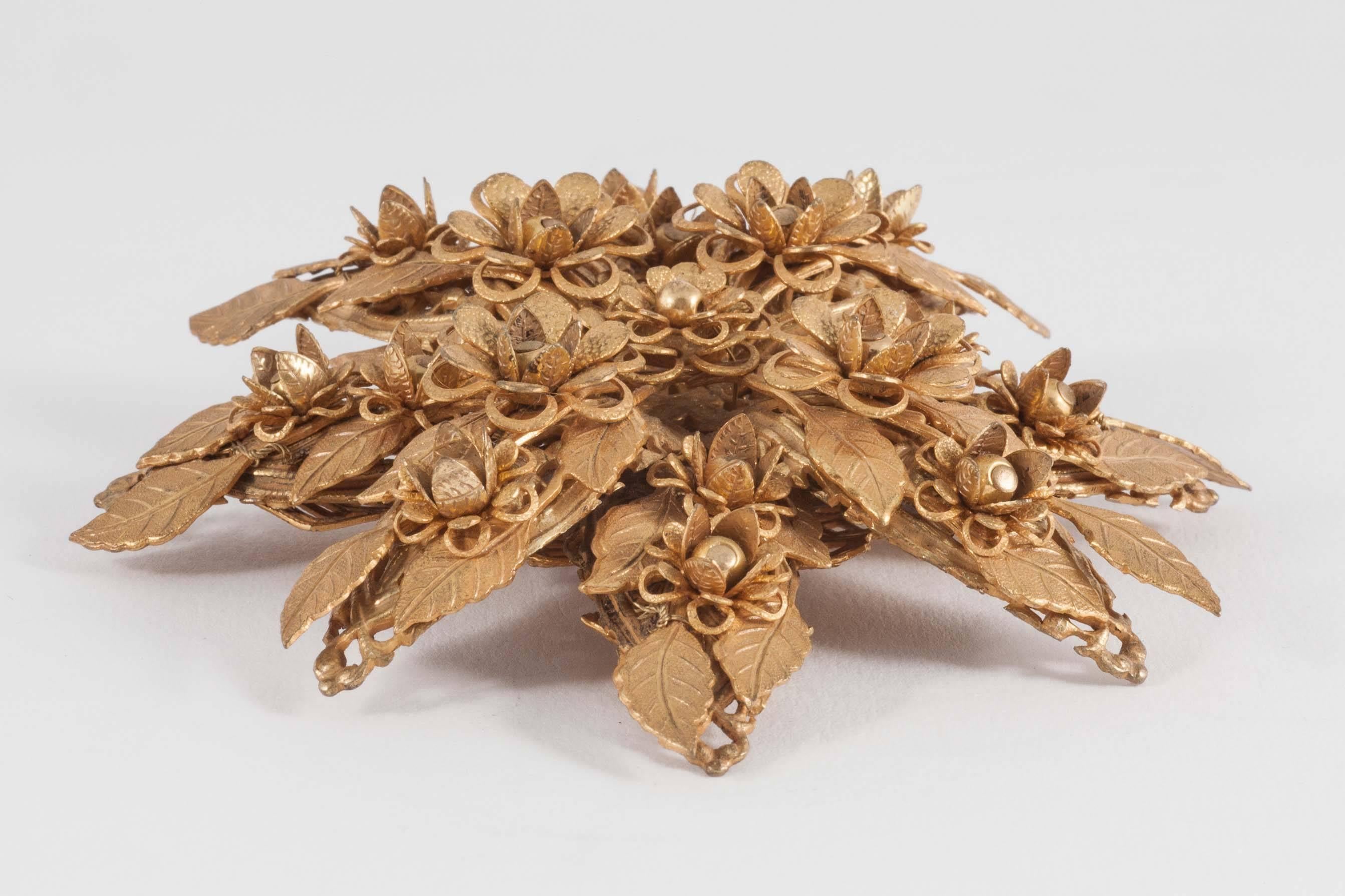Women's Large gilt 'flower' brooch by De Mario/S. Hagler, with matching earrings, 1960s