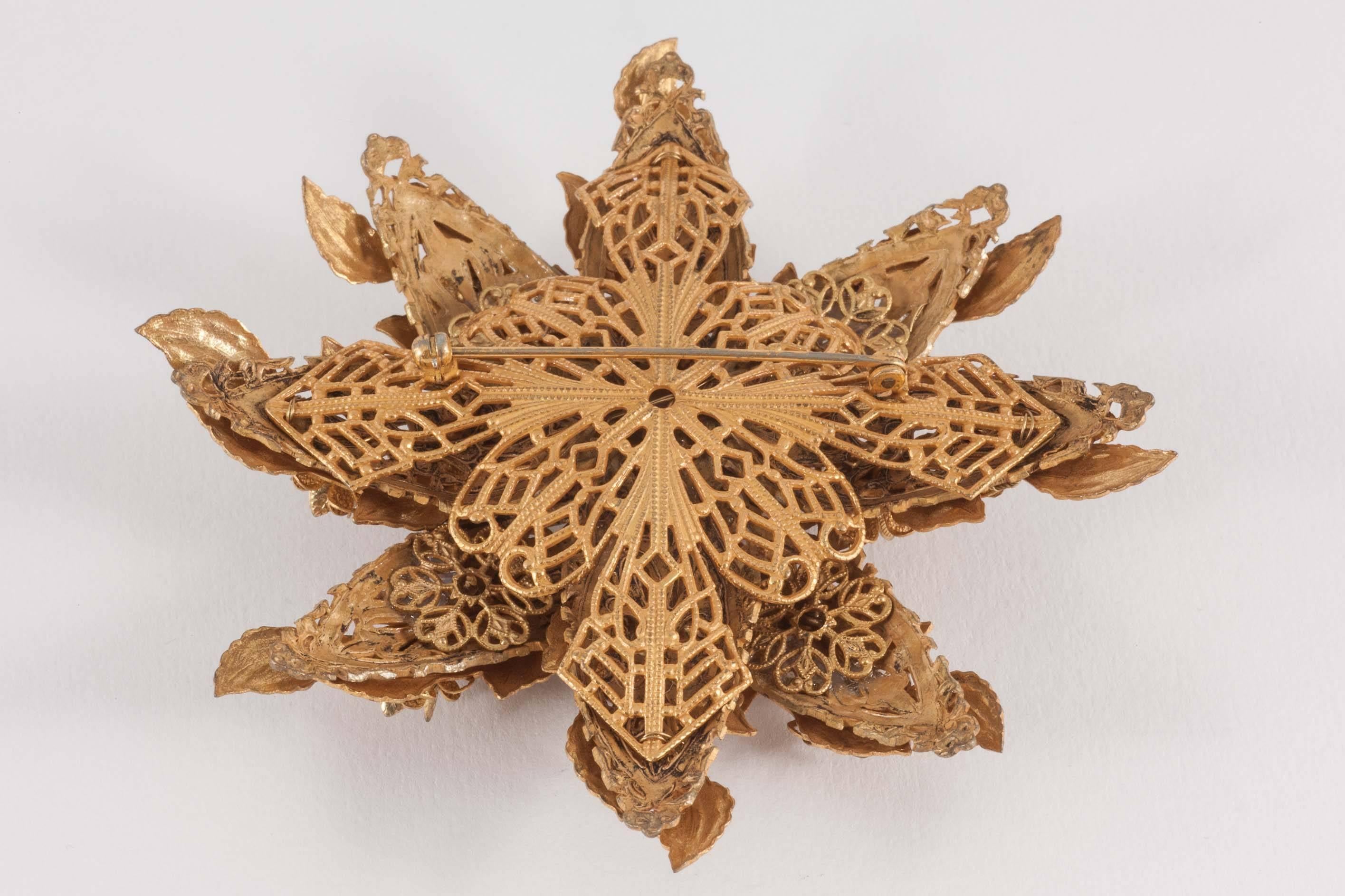 Large gilt 'flower' brooch by De Mario/S. Hagler, with matching earrings, 1960s 1