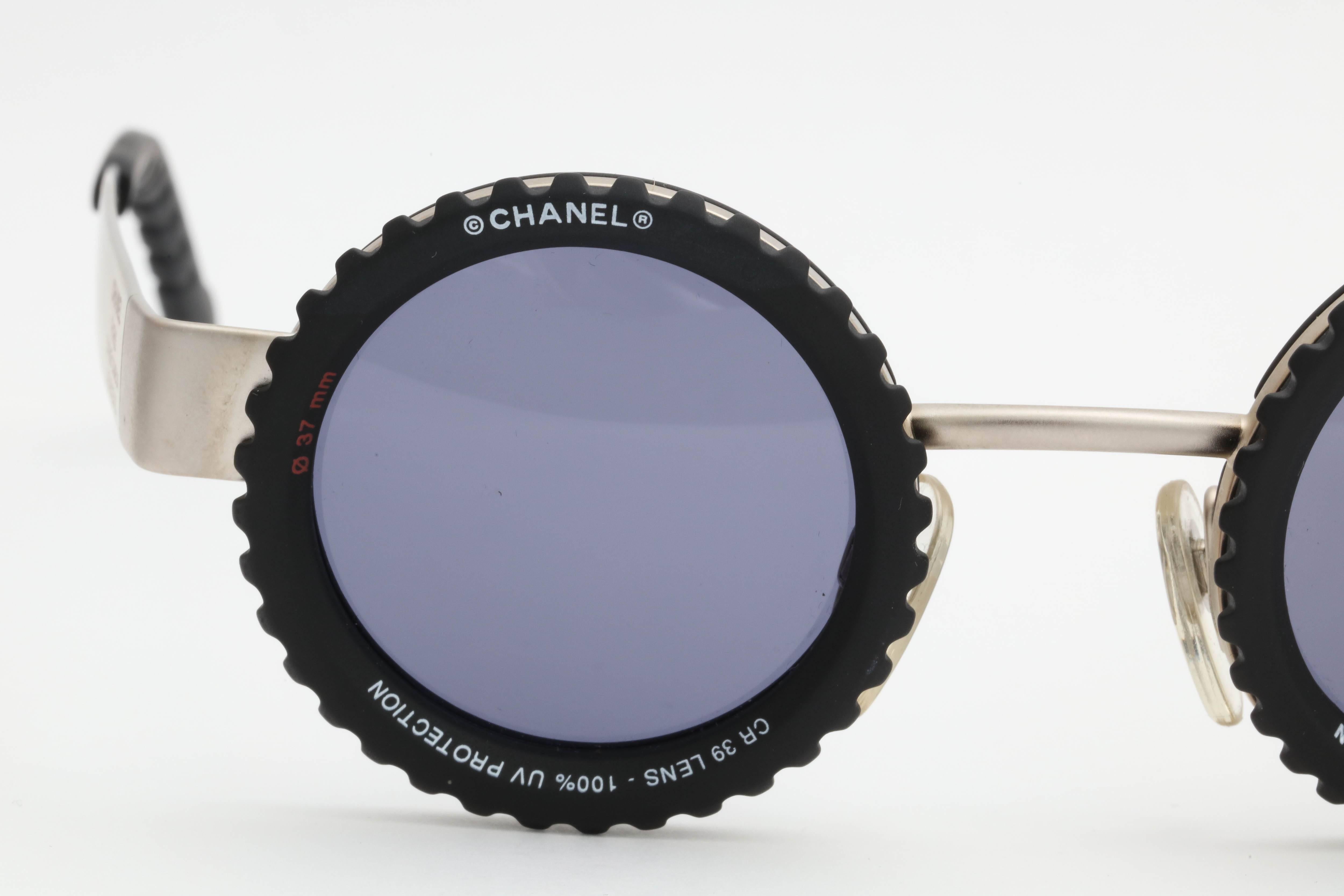 Gray Vintage Chanel Rare Camera Lens Round Sunglasses
