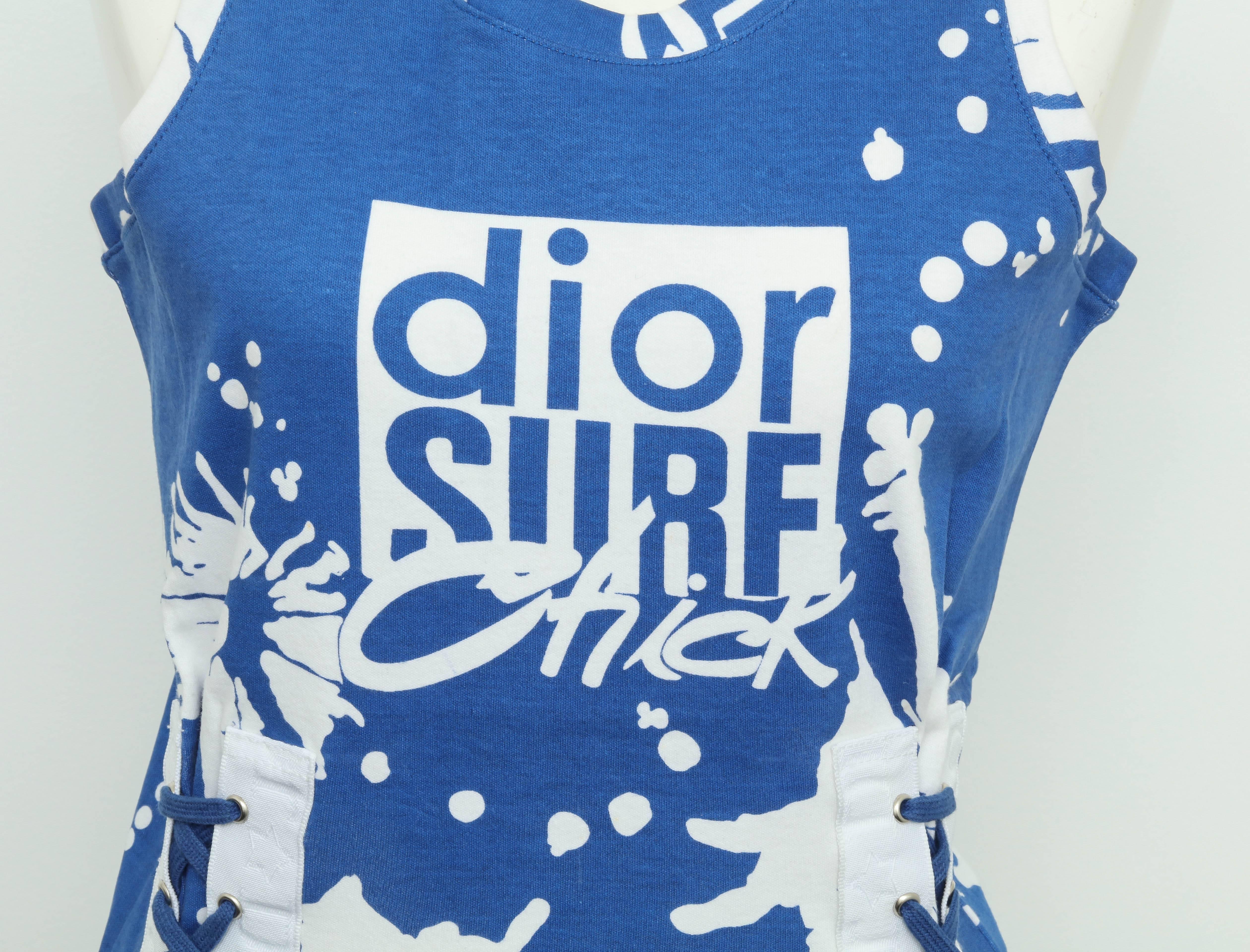 Christian Dior Blue/White Tank Top with logos and lace up details. 

French Size 38.
