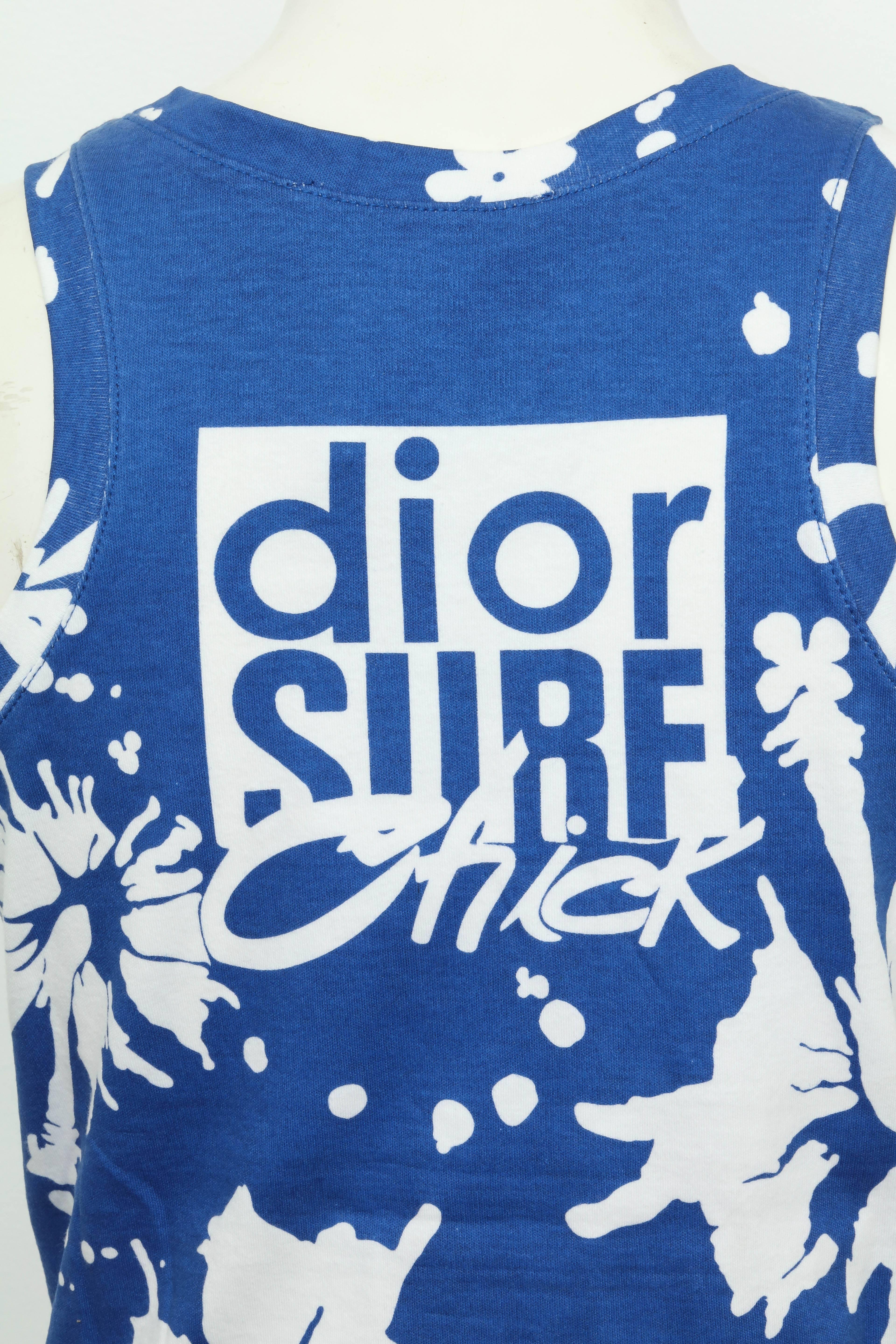 Christian Dior Blue/White Logo Tank Top T-shirt In New Condition In Chicago, IL
