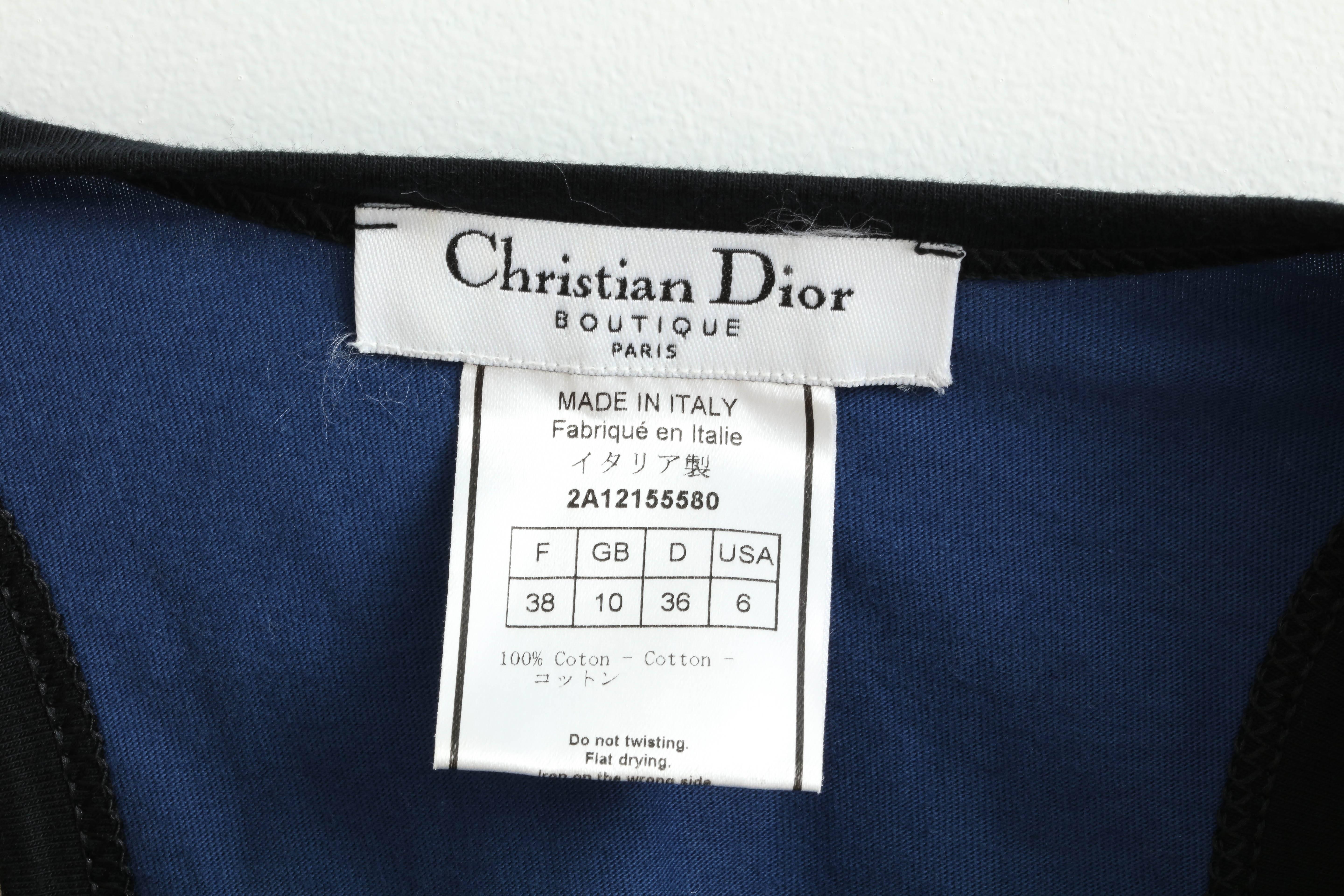 Christian Dior Blue / Black Gothic Logo Tank Top T-shirt In Good Condition For Sale In Chicago, IL