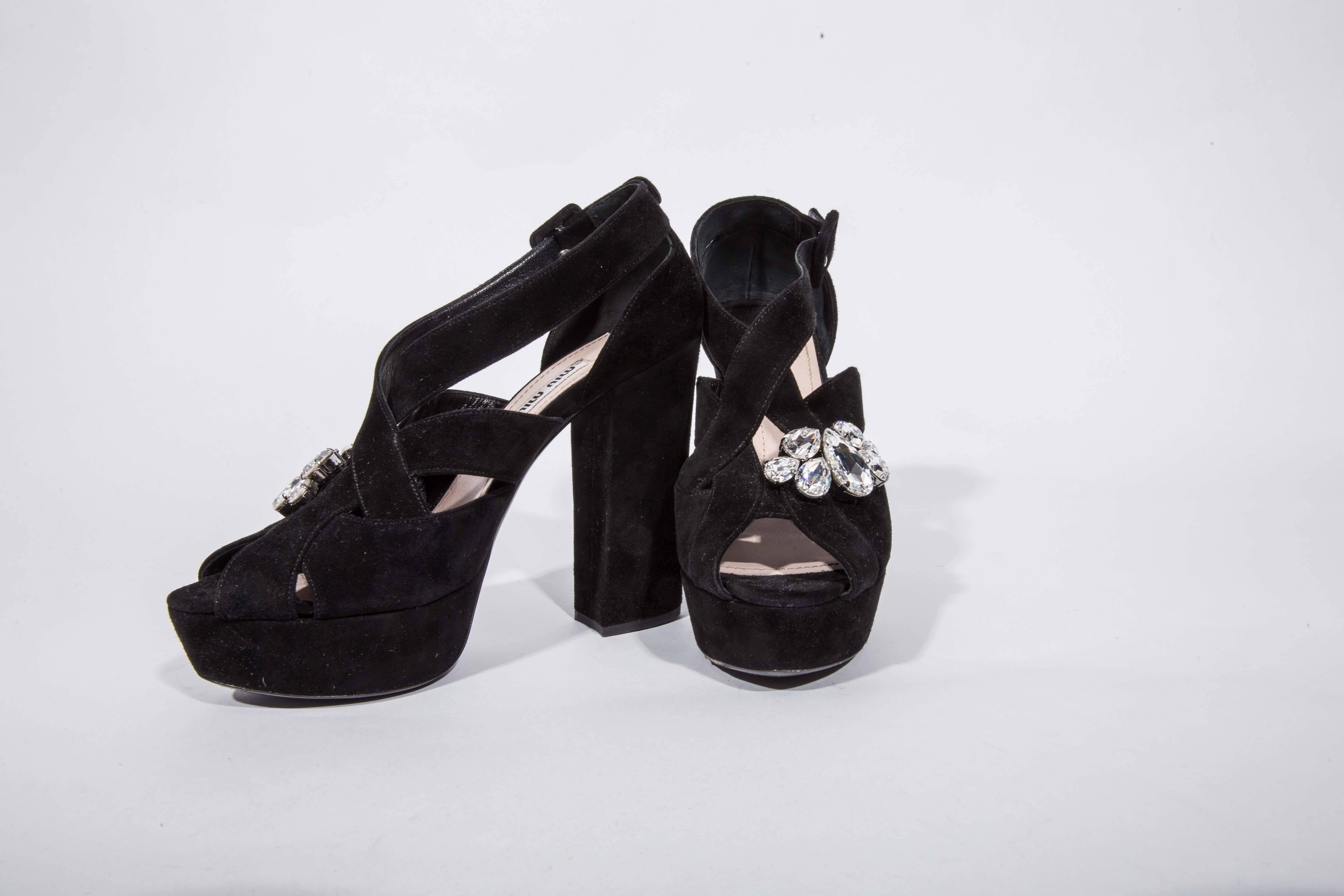 Miu Miu Crystal Platforms in Black Suede -  Size 8 2