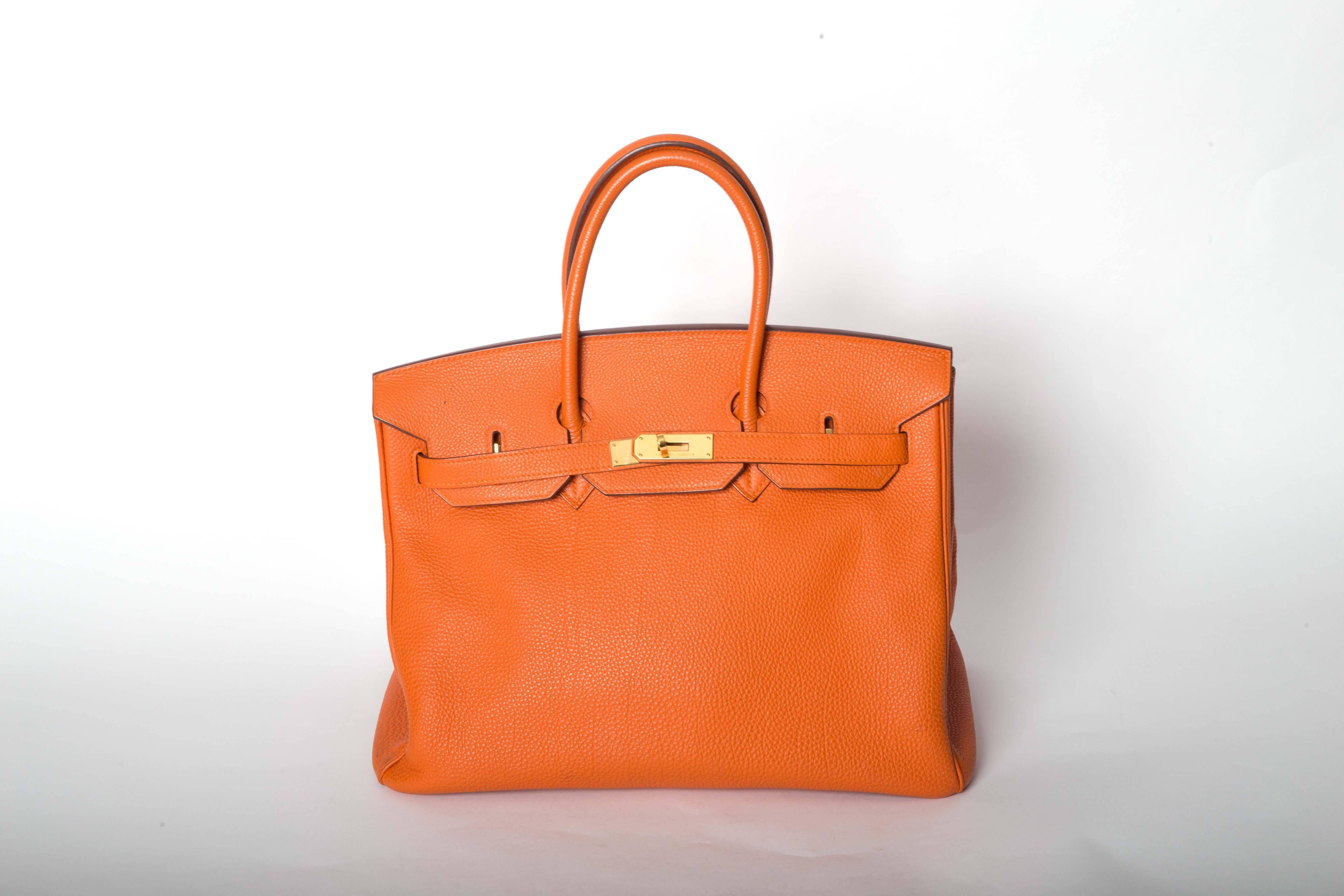Women's Hermes Orange Togo 35 cm Birkin with Gold Hardware