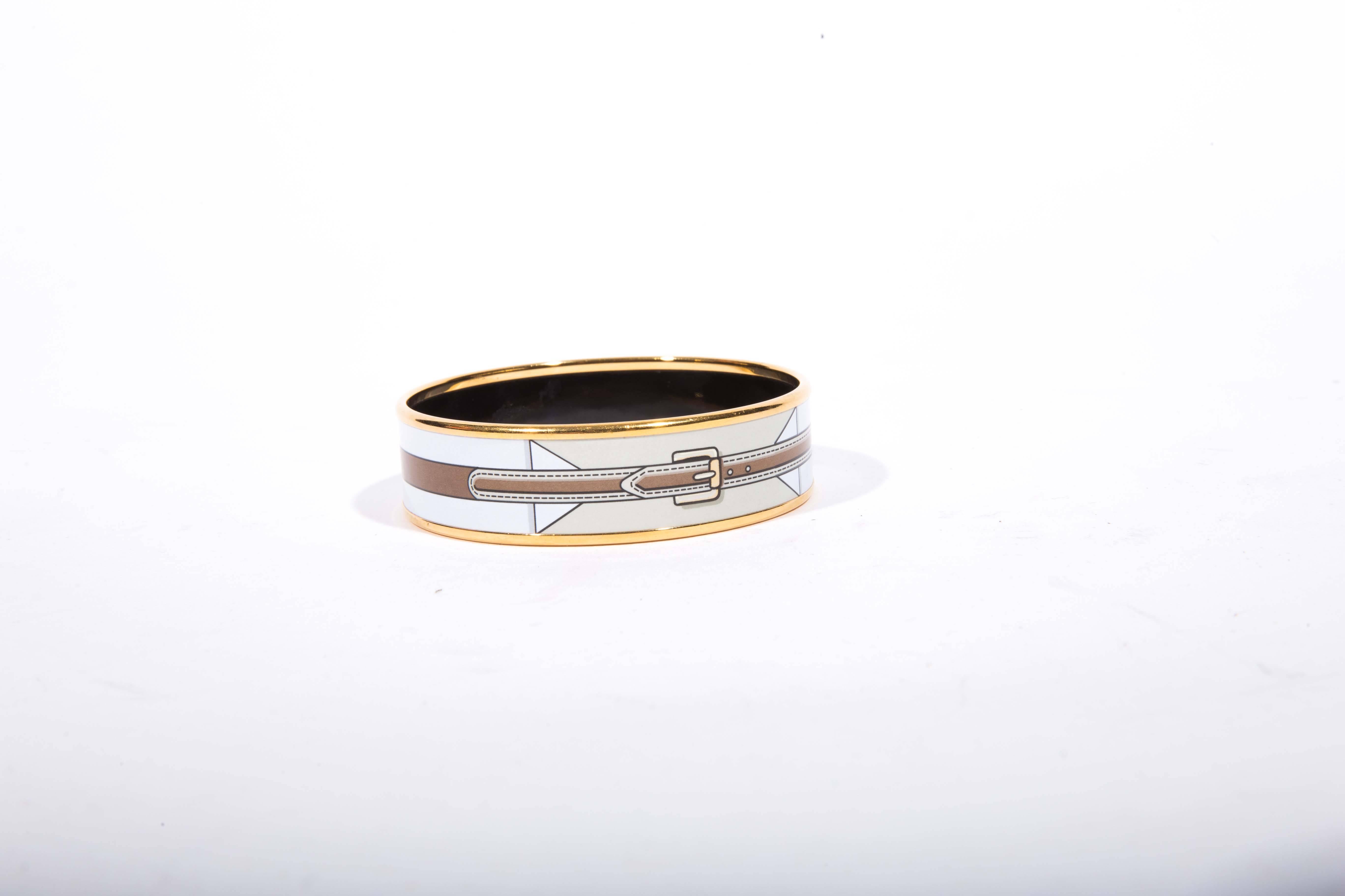 Women's Hermes Brown and White Enamel Bangle - 2009