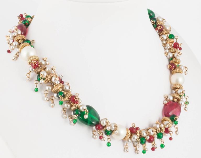 An exquisite handmade Moghul style necklace, Maison Gripoix for Chanel, 1960s. In Excellent Condition For Sale In Greyabbey, County Down