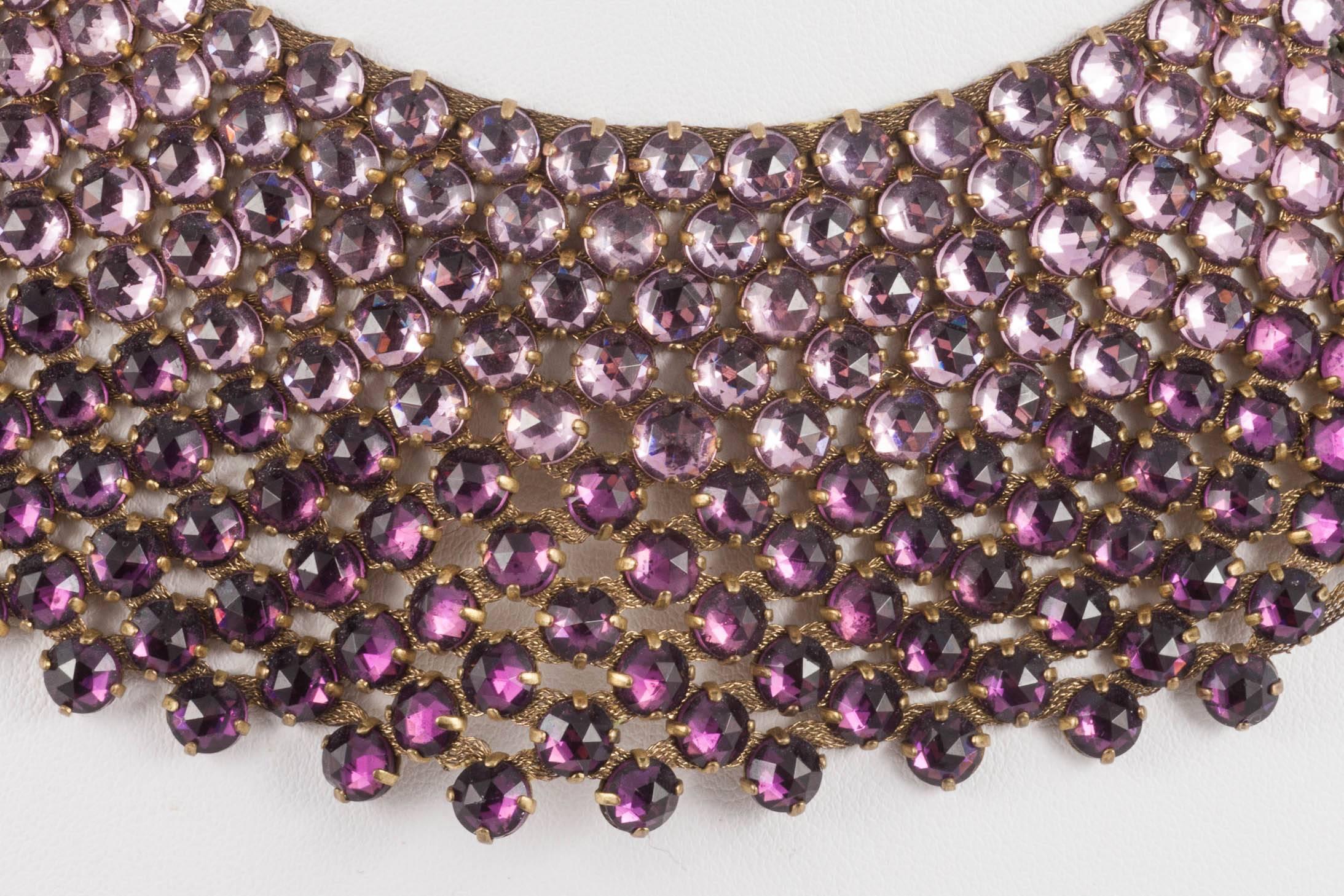 Amethyst glass faceted cabuchon collar and matching earrings, att. Lanvin, 1920s In Good Condition For Sale In Greyabbey, County Down