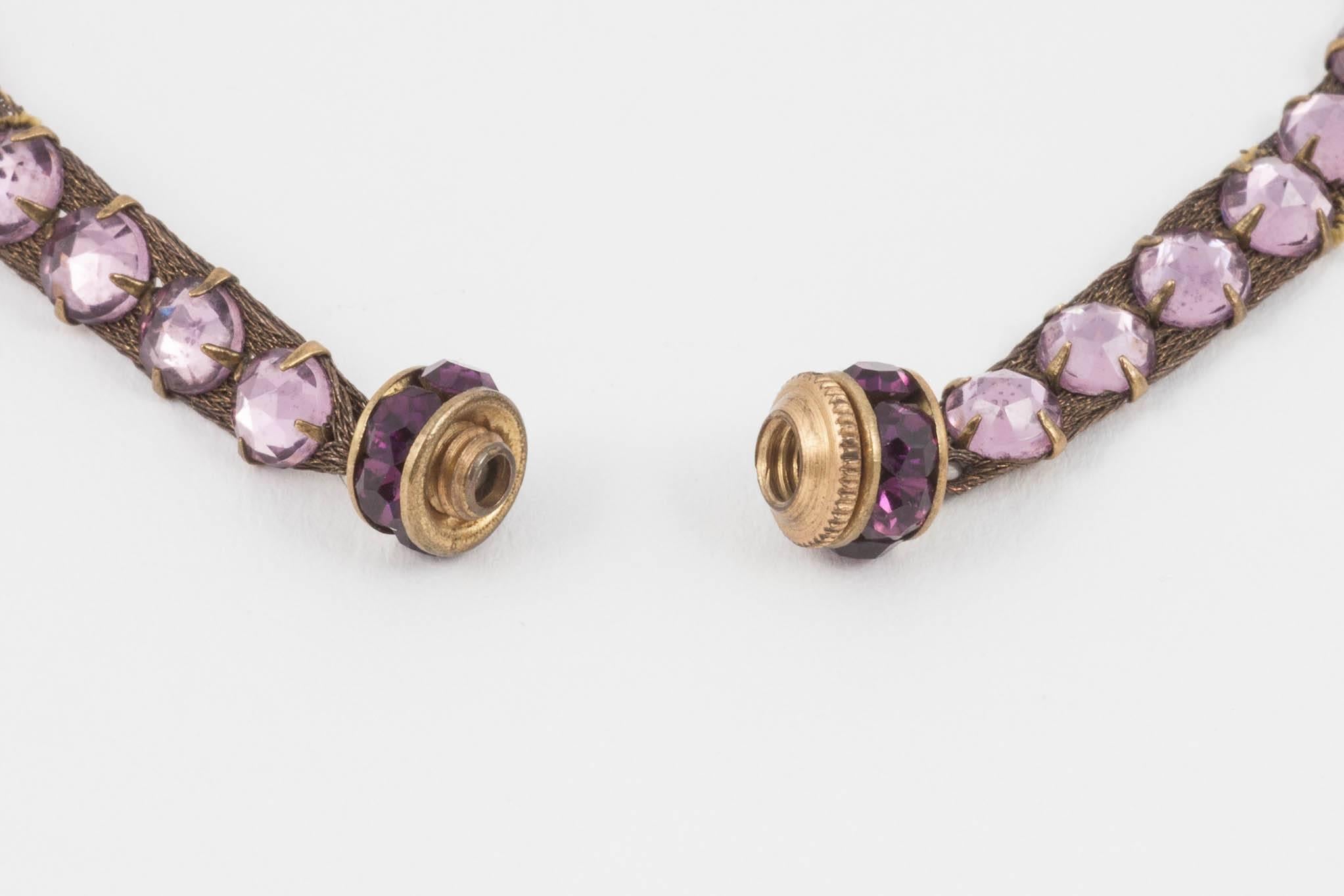 Amethyst glass faceted cabuchon collar and matching earrings, att. Lanvin, 1920s For Sale 2