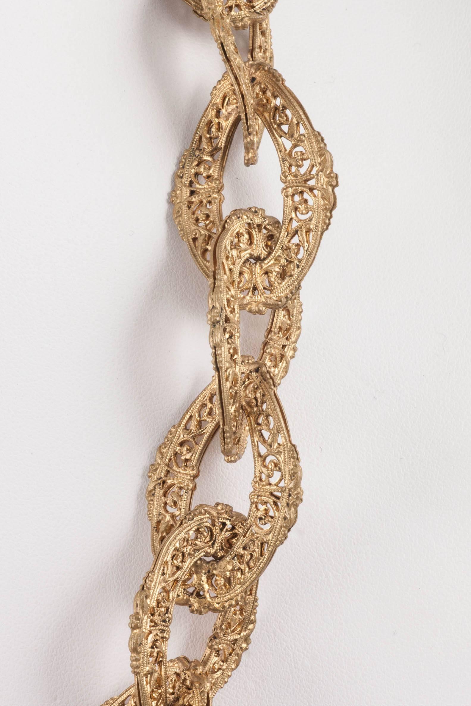 Byzantine A large antiqued gold filigree link chain necklace, Goossens for Chanel, 1960s. For Sale