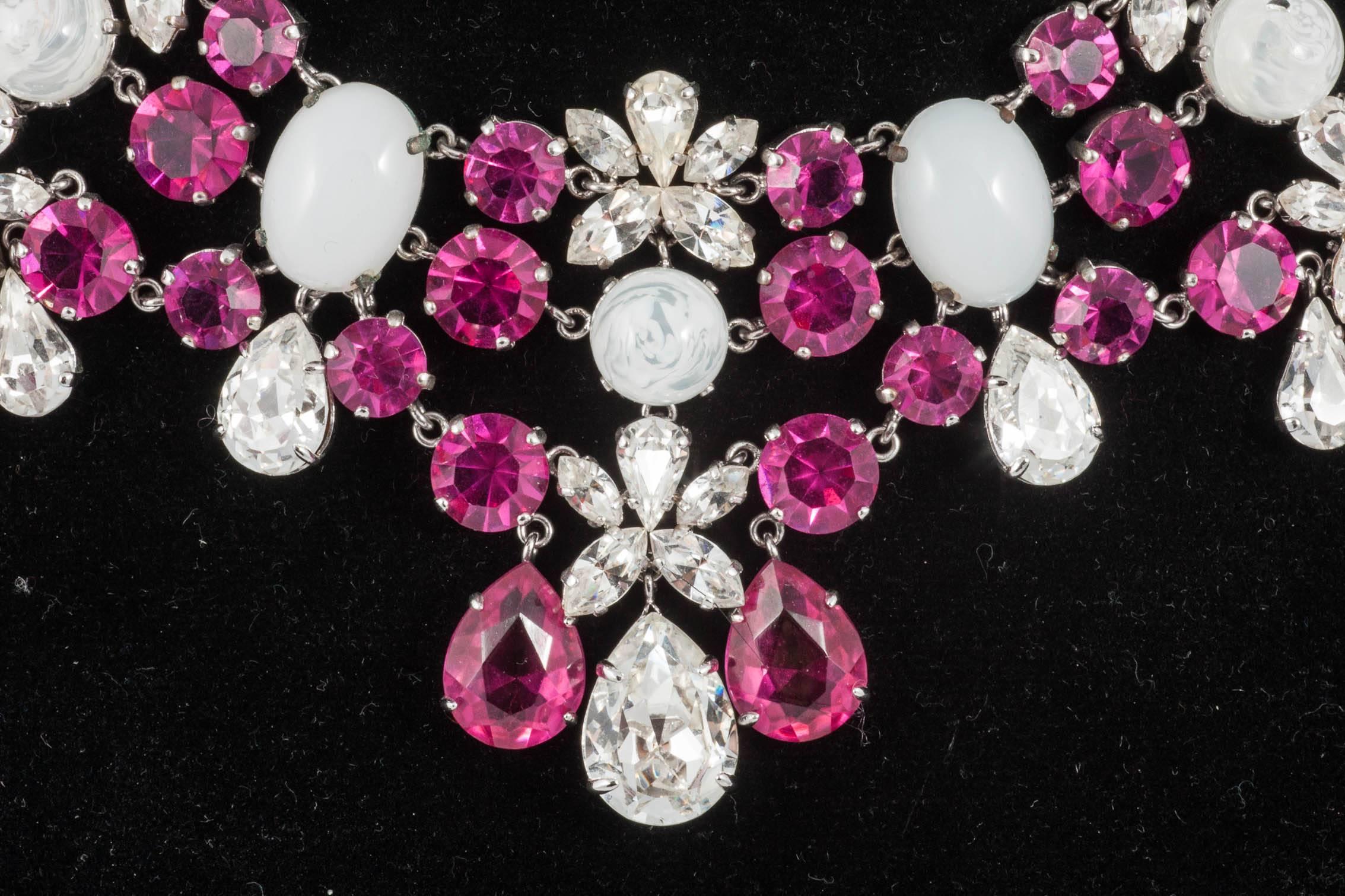 Fabulous deep pink and moonstone paste necklace, Christian Dior, 1950s In Excellent Condition In Greyabbey, County Down
