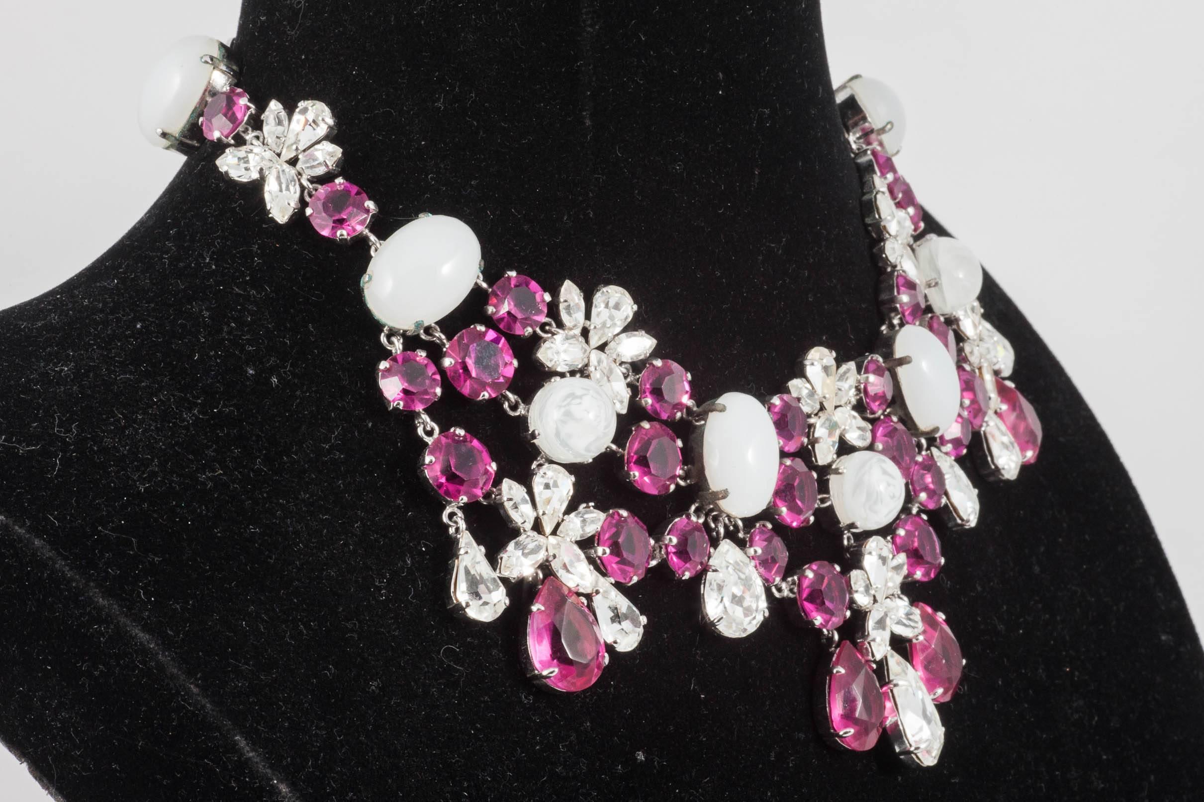 Fabulous deep pink and moonstone paste necklace, Christian Dior, 1950s 1