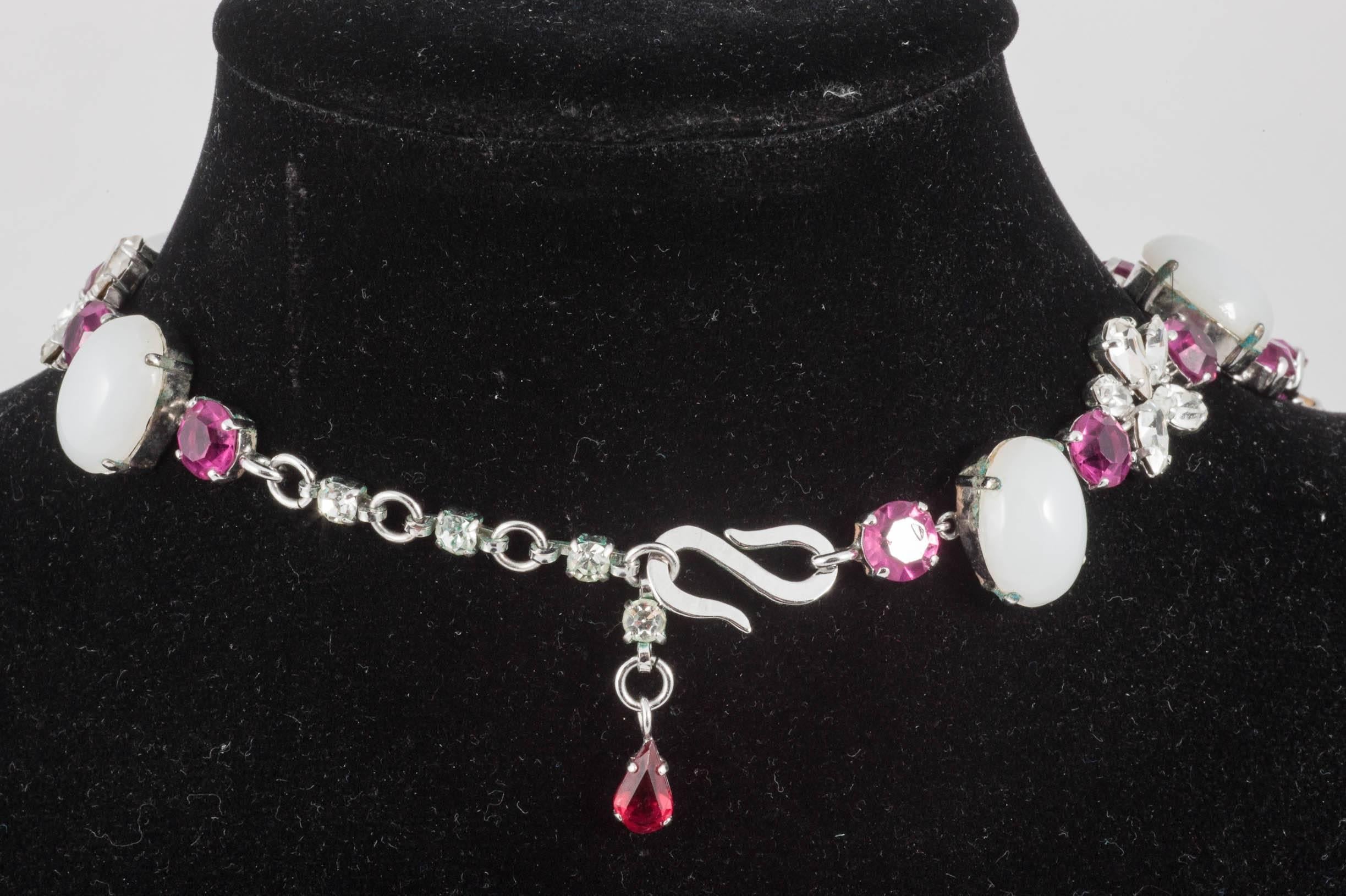 Fabulous deep pink and moonstone paste necklace, Christian Dior, 1950s 2