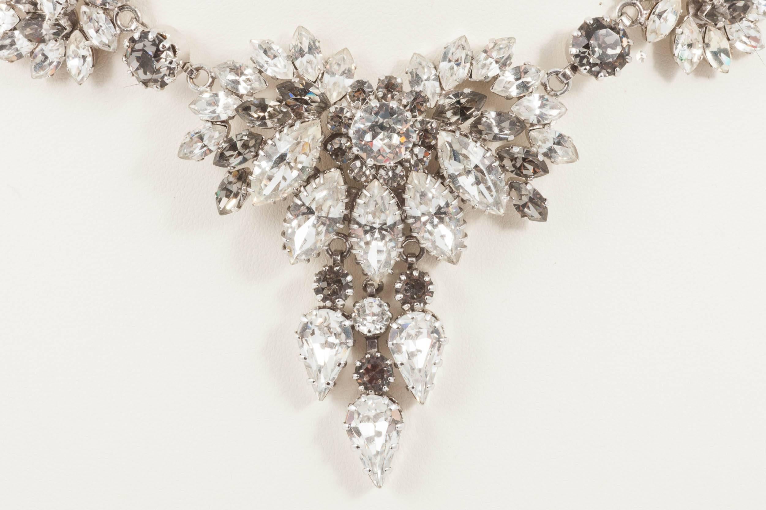 In the chic and sophisticated combination of grey and clear paste, this elegant necklace is made from the best quality hand set Austrian crystals. Although attributed to Christian Dior, this necklace was made in Austria in the 1960s and is a