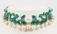 Exceptional emerald and clear paste, pearl necklace, Christian Dior , 1960