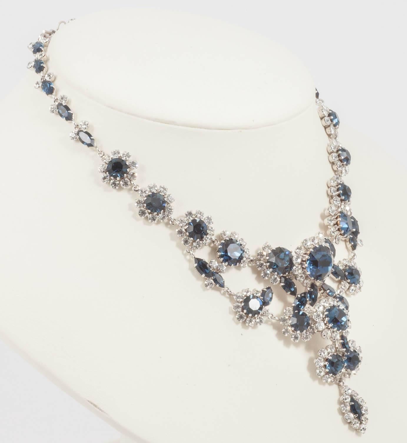 Dynamic sapphire and clear paste necklace, Austria, 1960s In Excellent Condition In Greyabbey, County Down