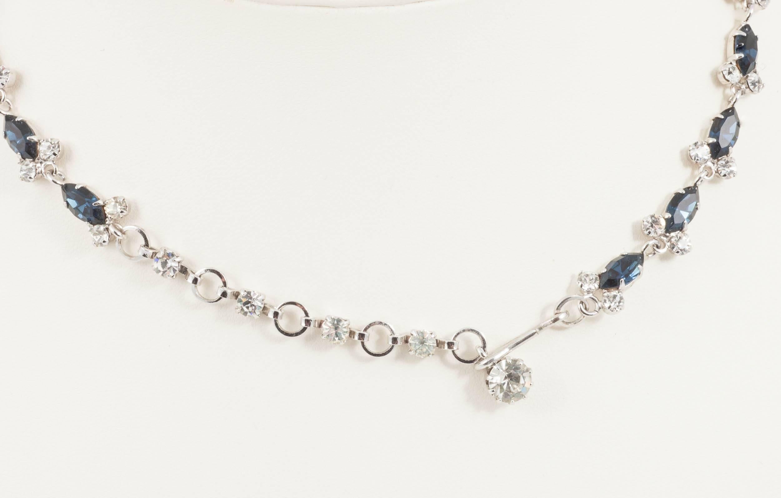 Dynamic sapphire and clear paste necklace, Austria, 1960s 1