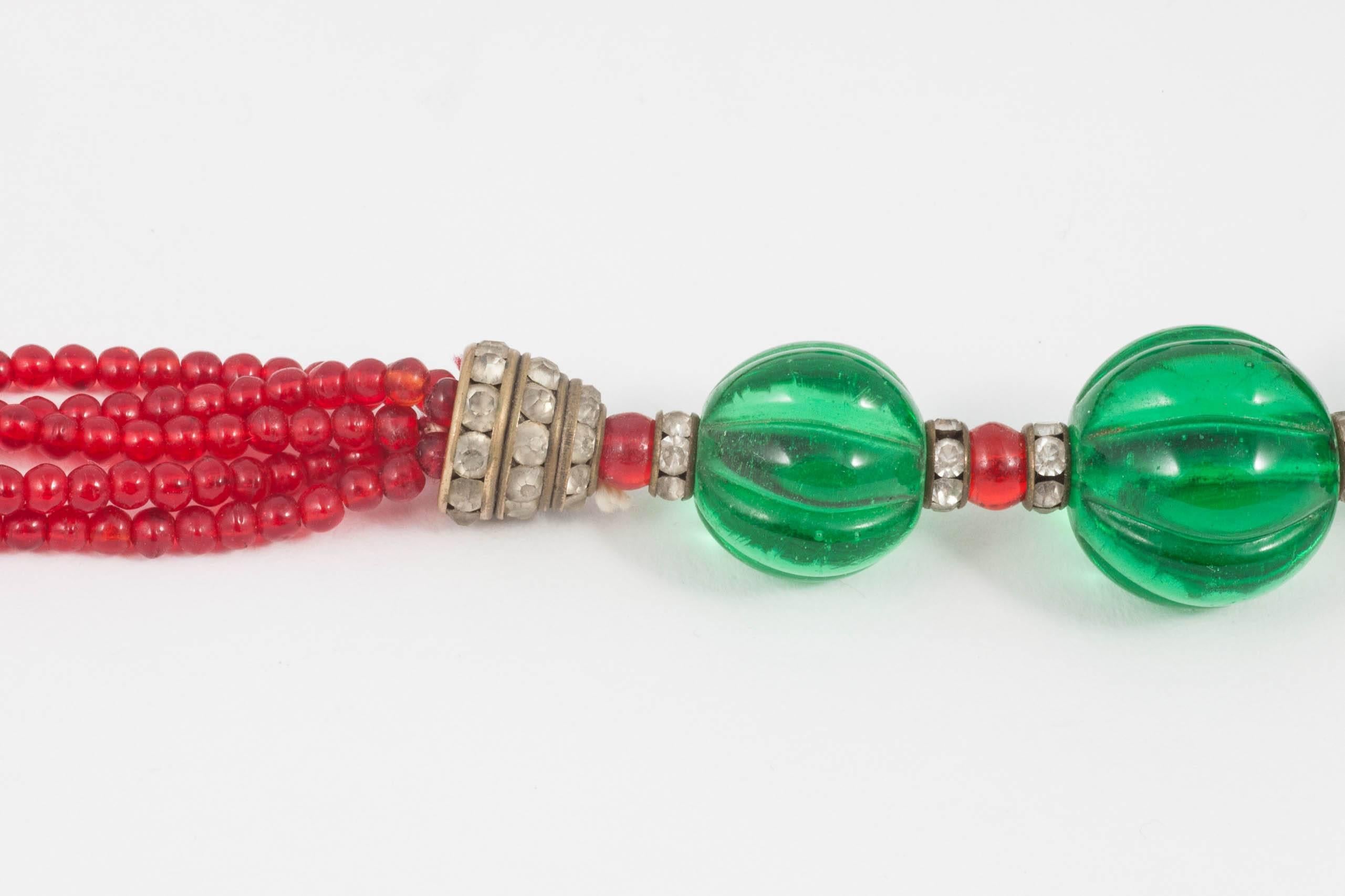 Women's Chanel Moghul style emerald ruby glass necklace, 1930s