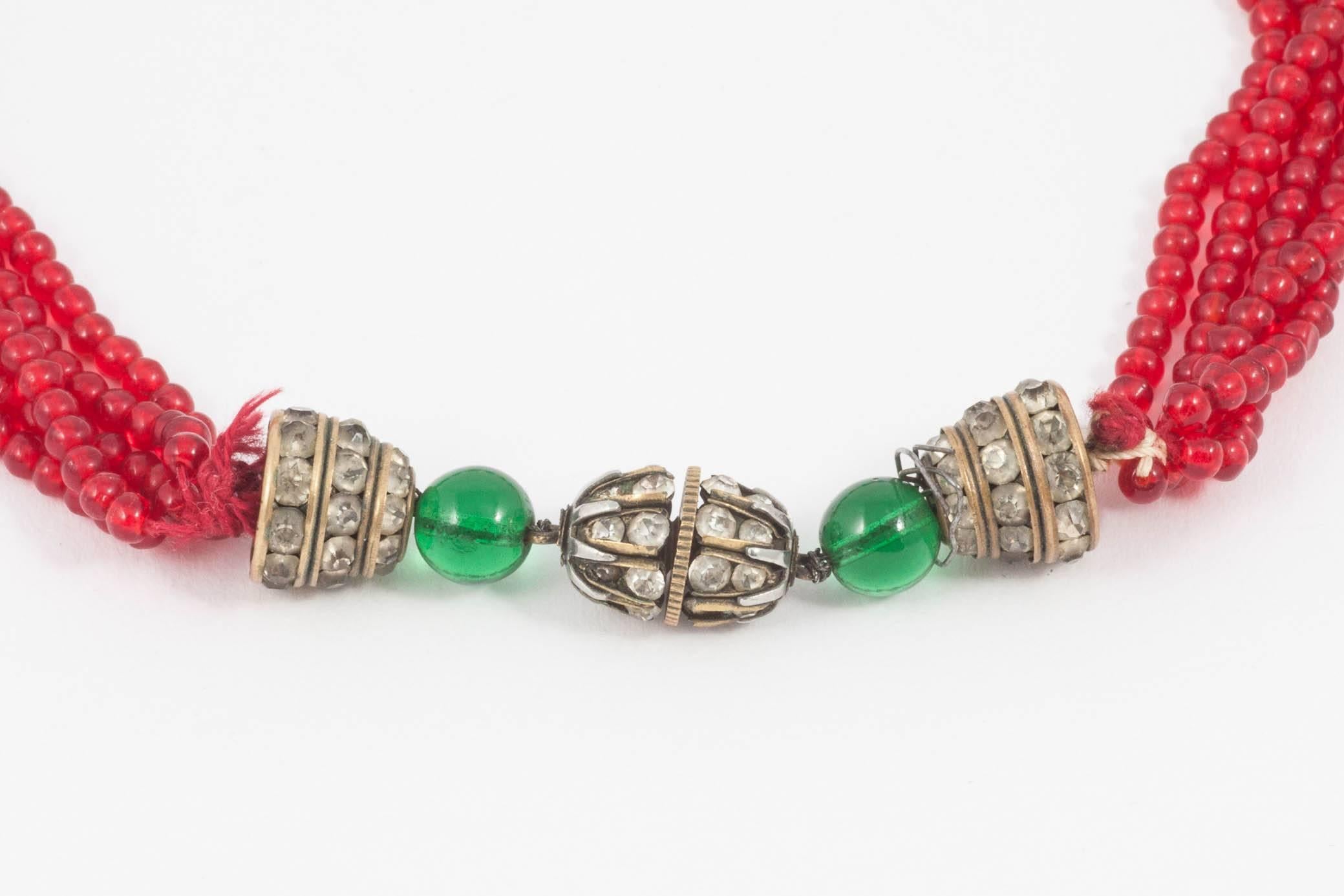 Chanel Moghul style emerald ruby glass necklace, 1930s 1