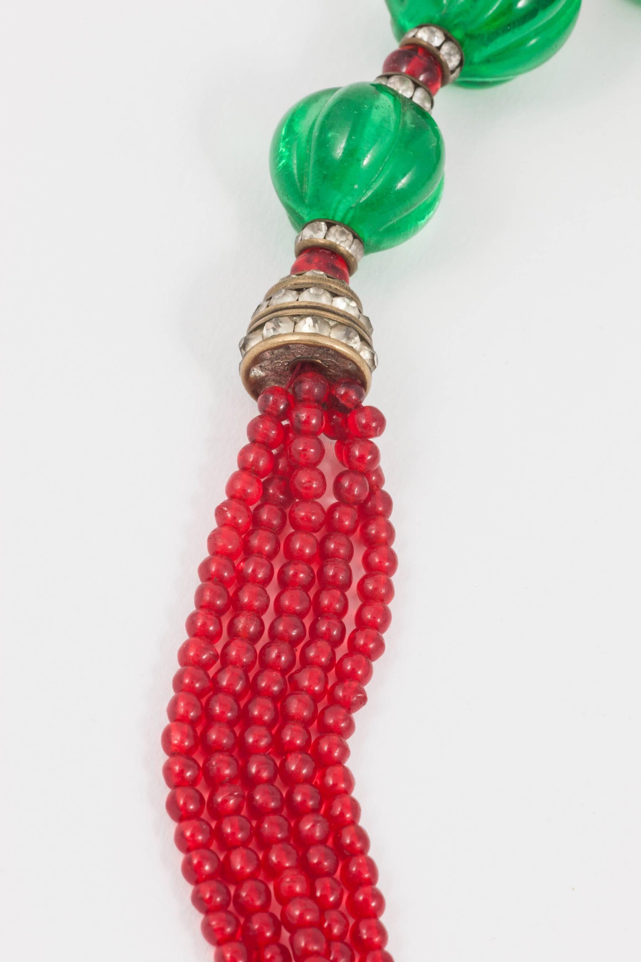 Chanel Moghul style emerald ruby glass necklace, 1930s 2