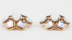 Large opalescent glass and gilt metal earrings, French, 1960s