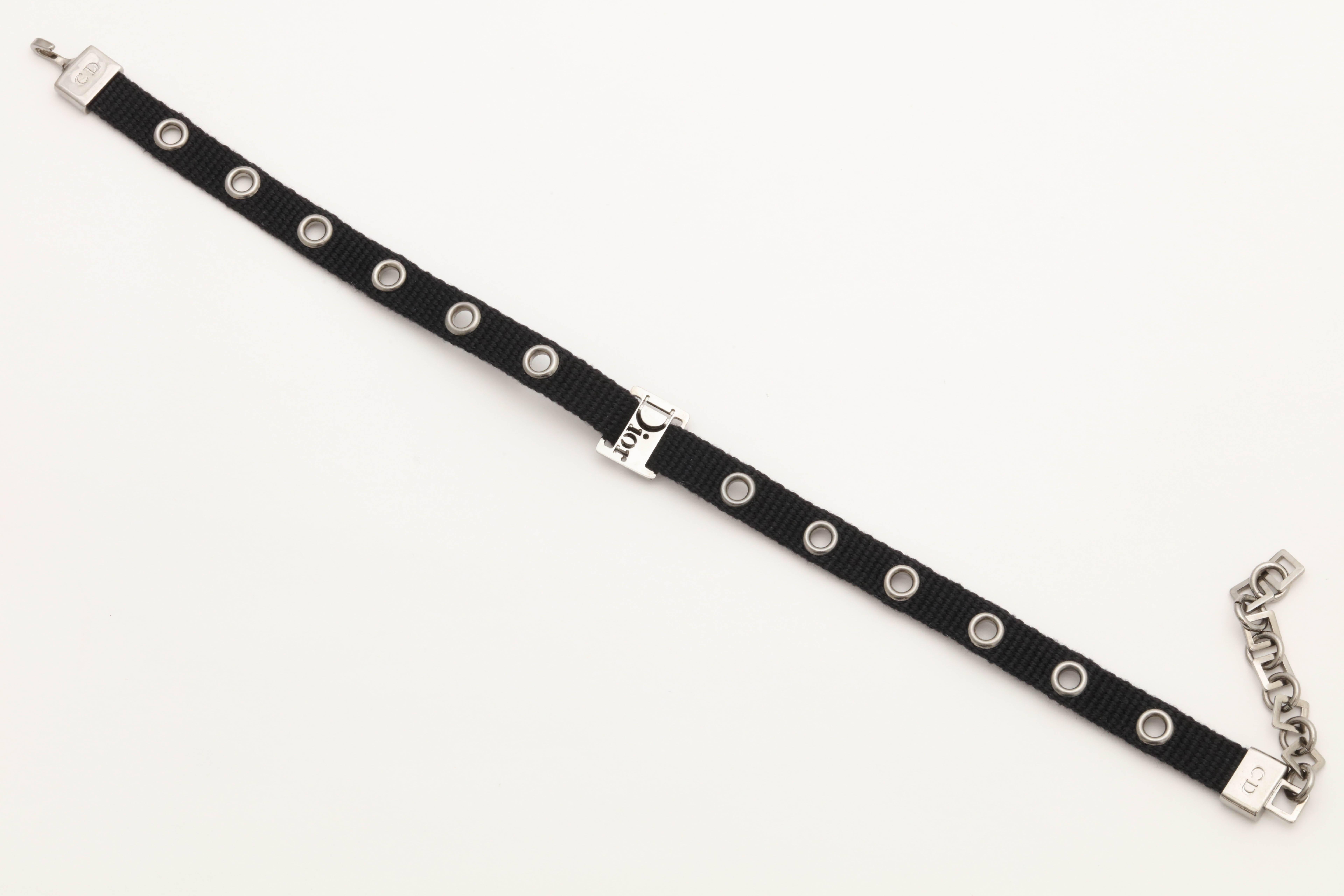 Dior by John Galliano Black Choker with Silver Hardware For Sale 2
