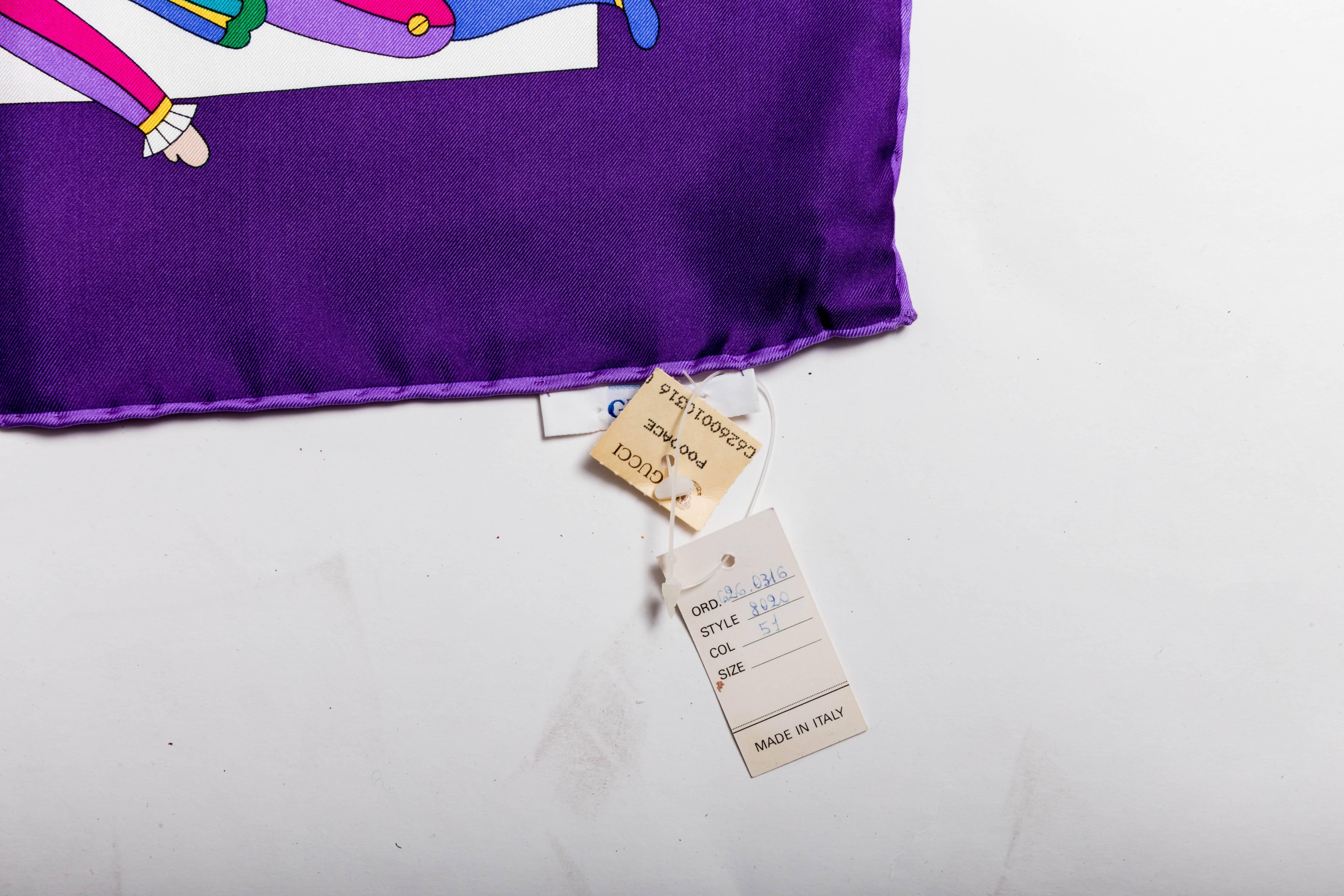 Gucci Purple Silk Circus Collection Scarf In New Condition In Westhampton Beach, NY