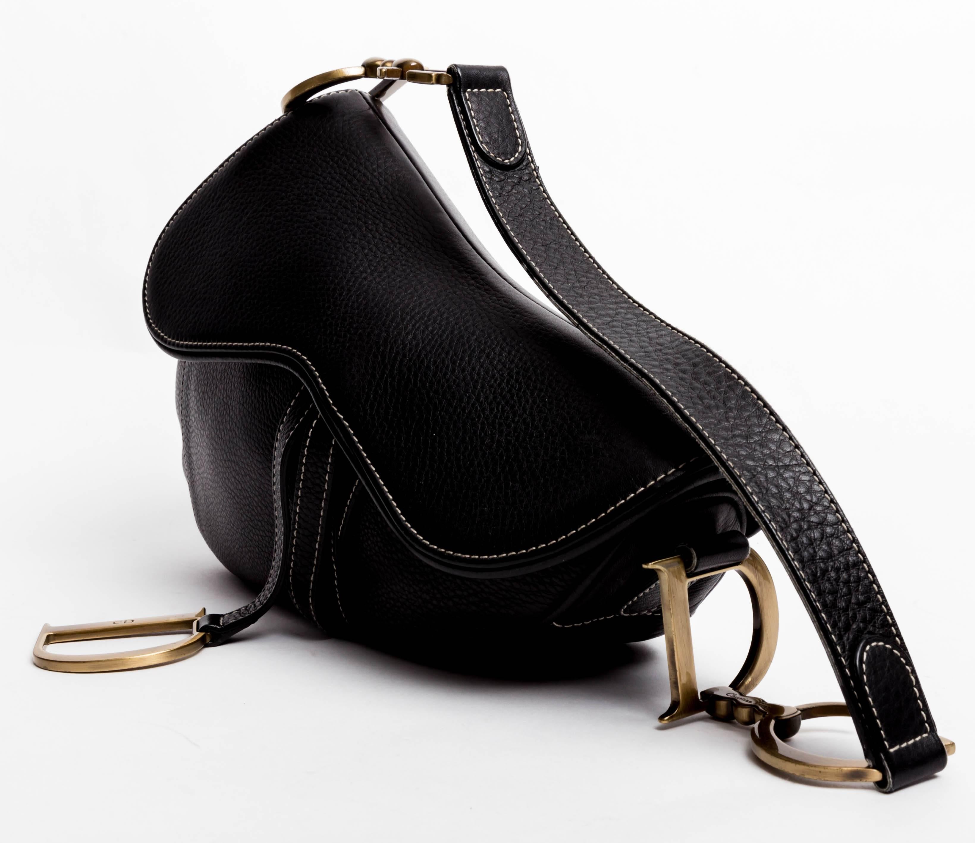 Christian Dior Black Leather Saddle Bag In Excellent Condition In Westhampton Beach, NY