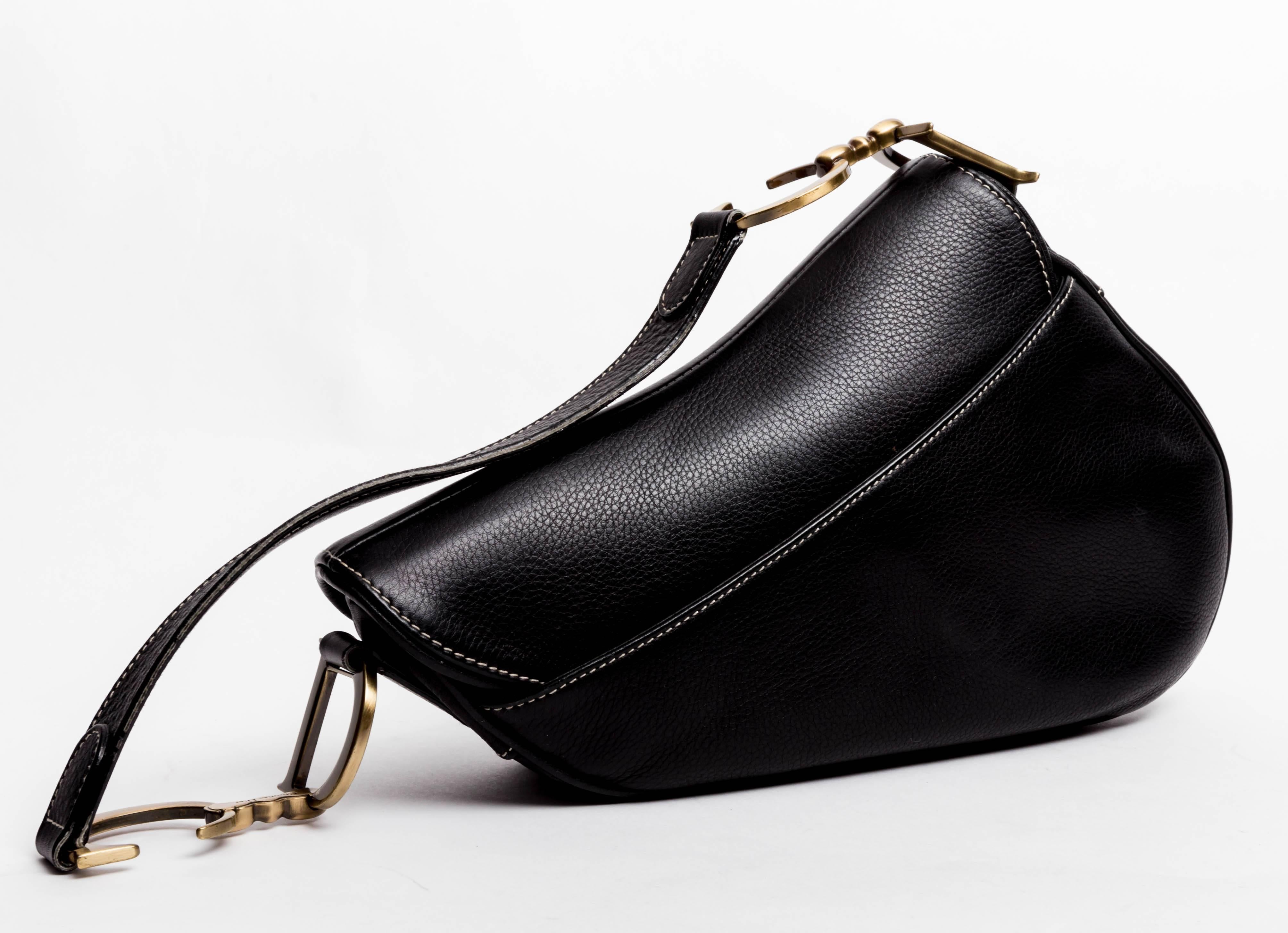 Women's Christian Dior Black Leather Saddle Bag
