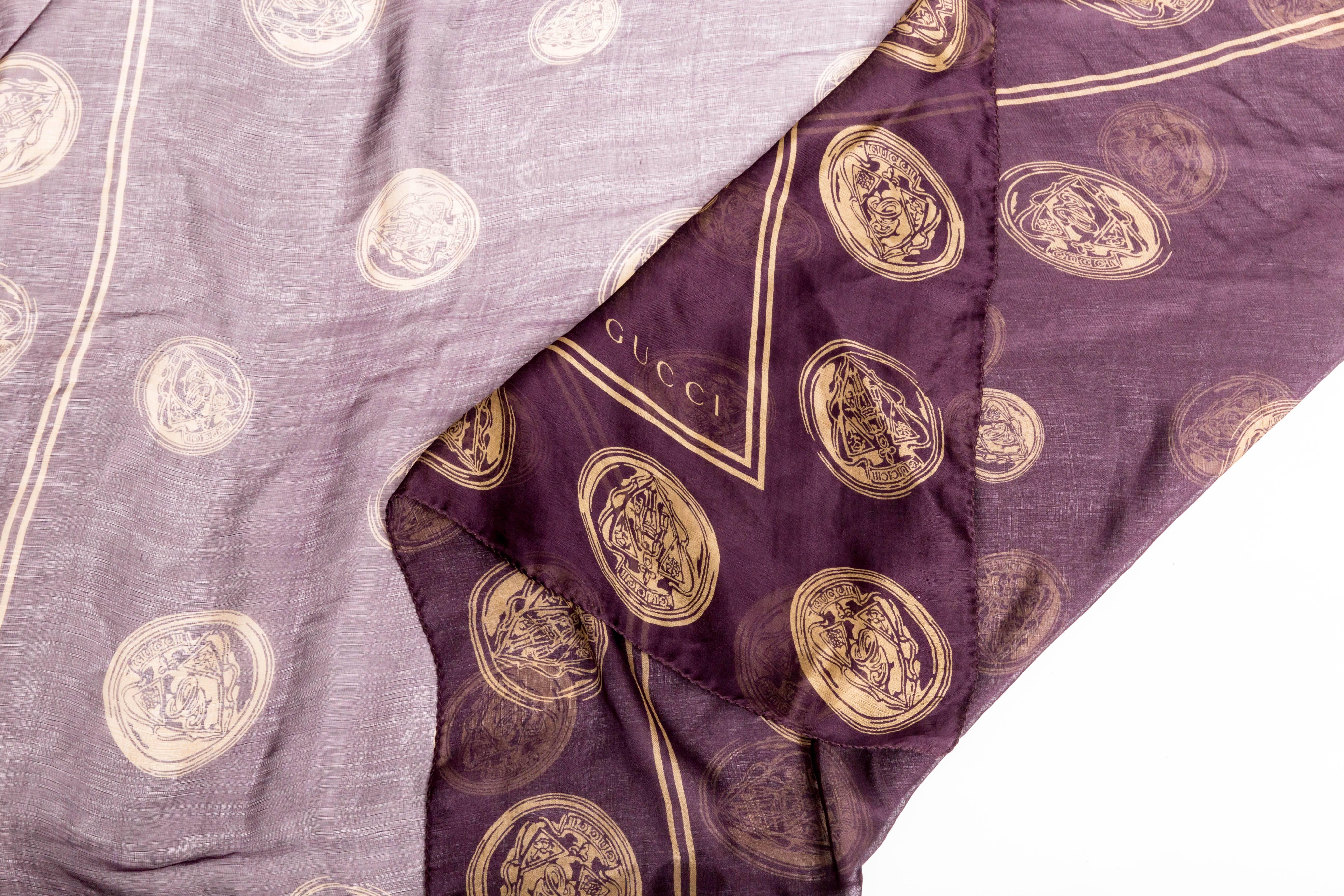 Women's Gucci Aubergine Silk Scarf with Gold Coins 
