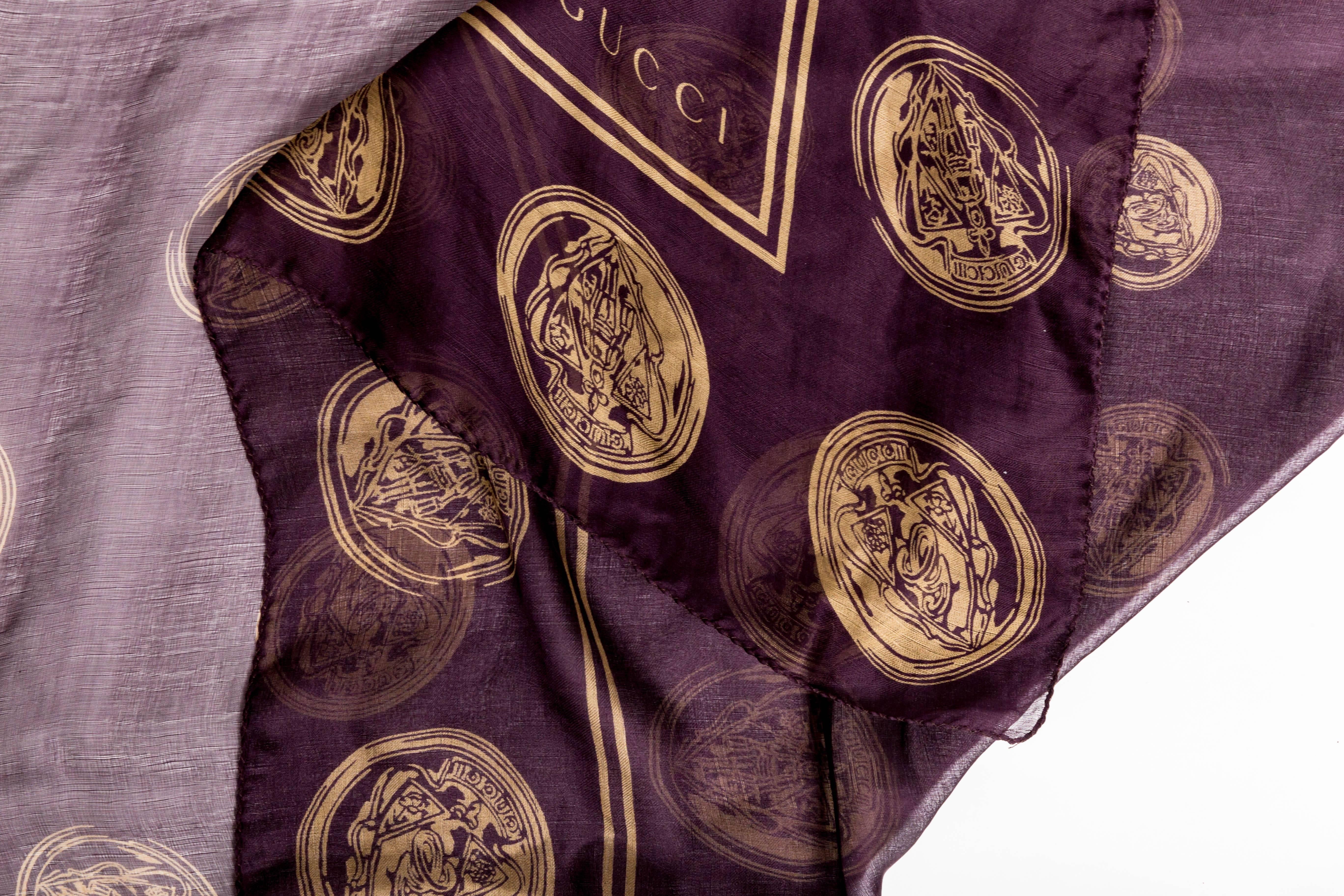Gucci Aubergine Silk Scarf with Gold Coins  1
