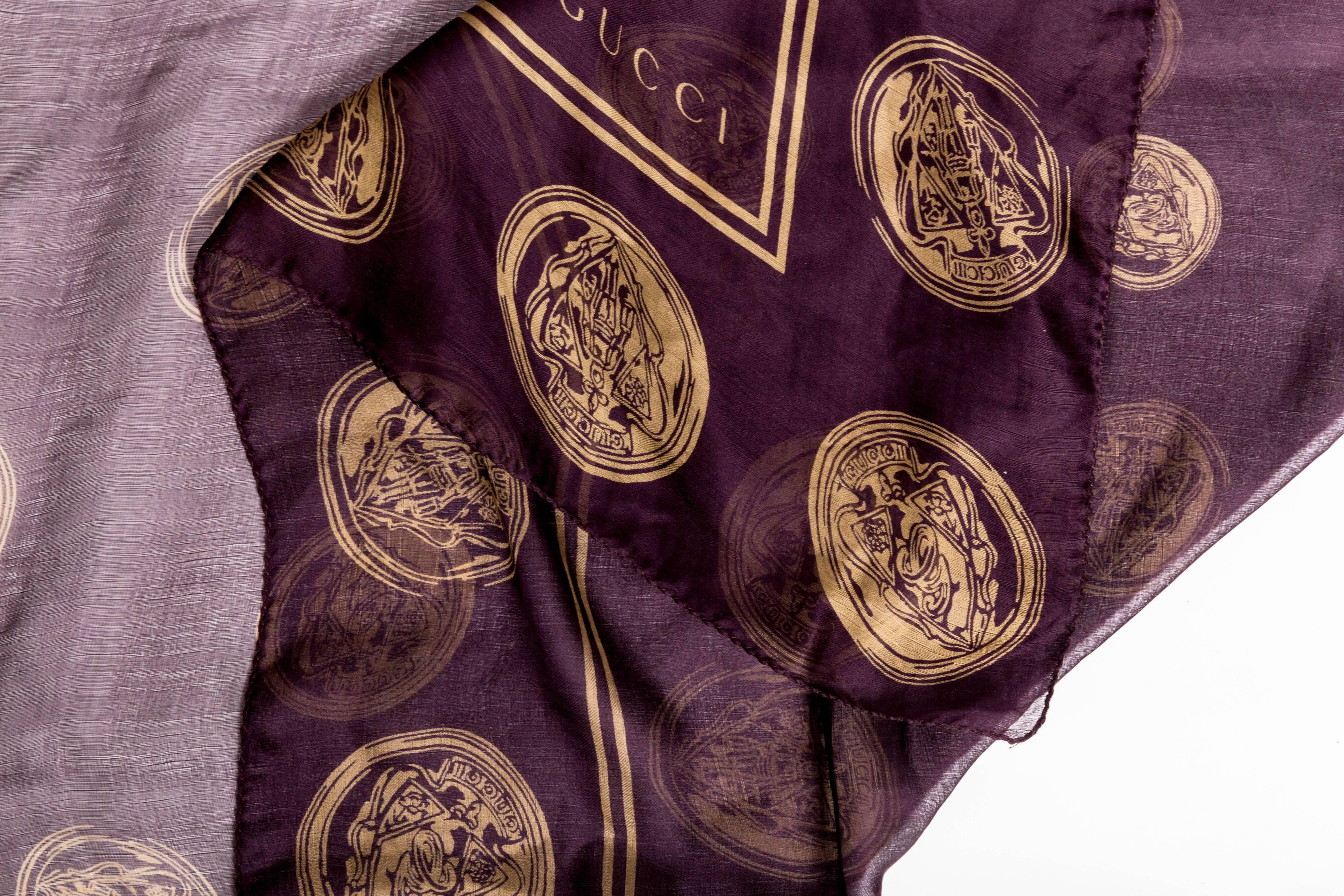 Gucci Aubergine Silk Scarf with Gold Coins 1