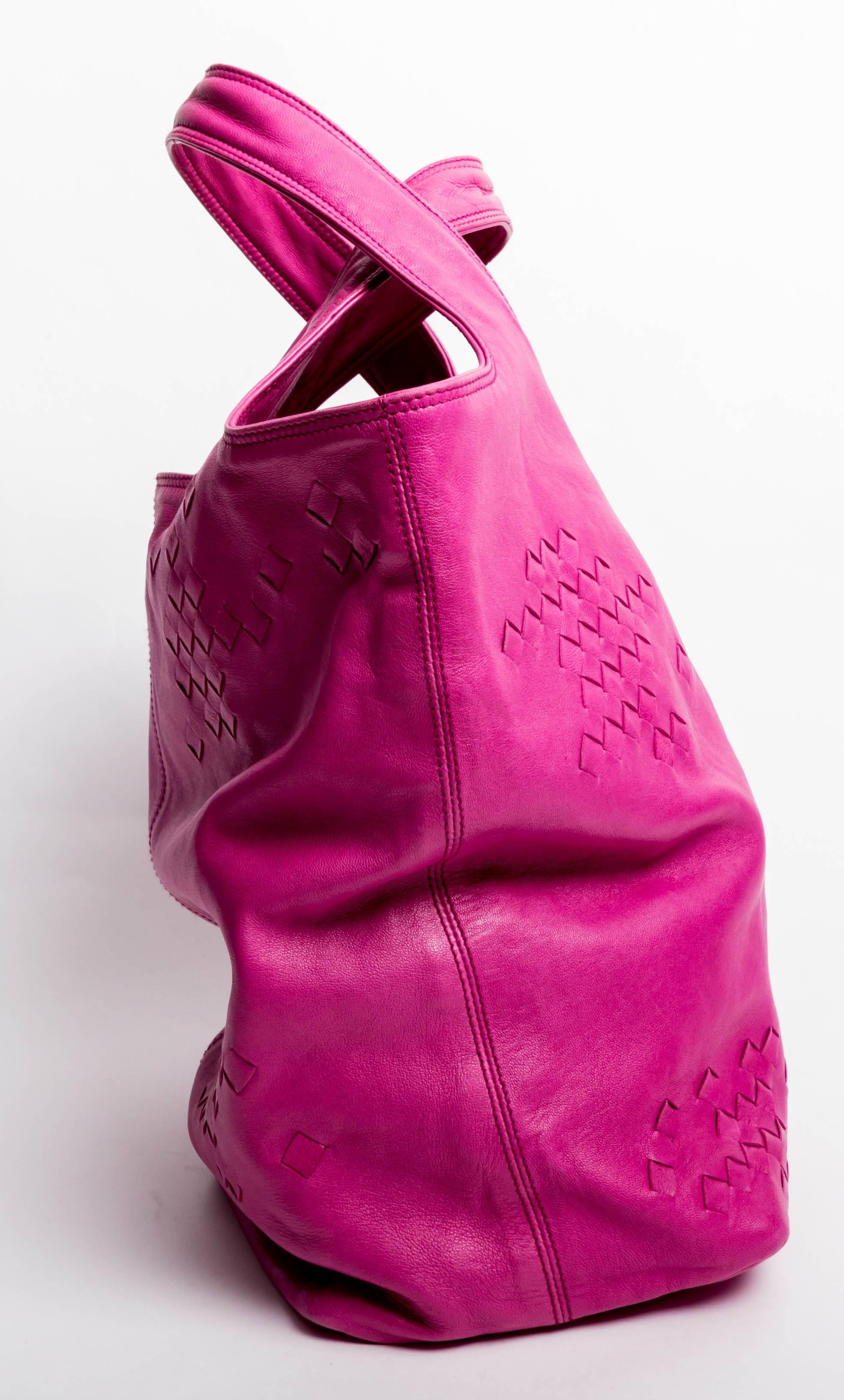 Pink Bottega Veneta Umbria Woven Leather Tote 