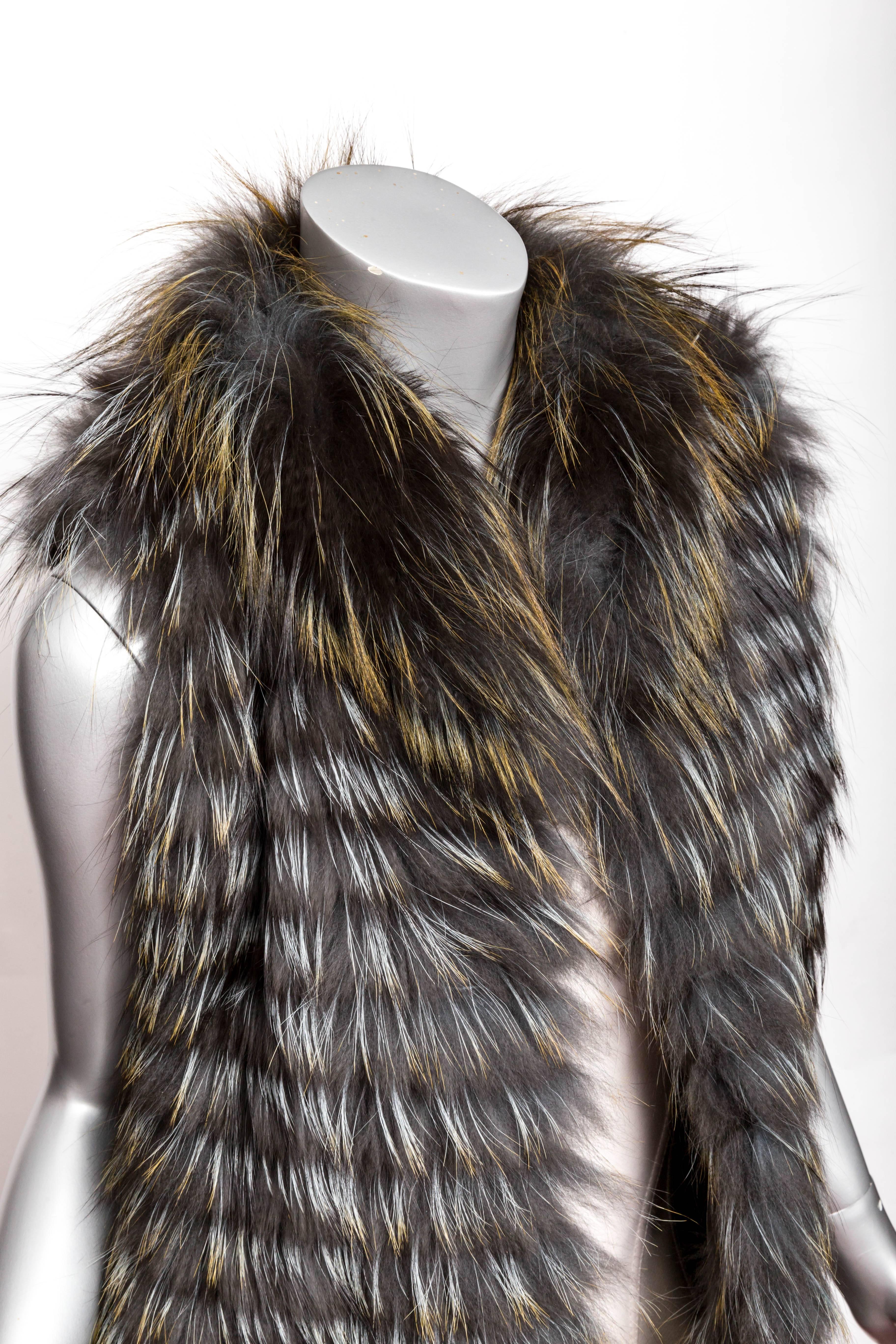 Black Cassin Layered Fox Fur Vest - Small
