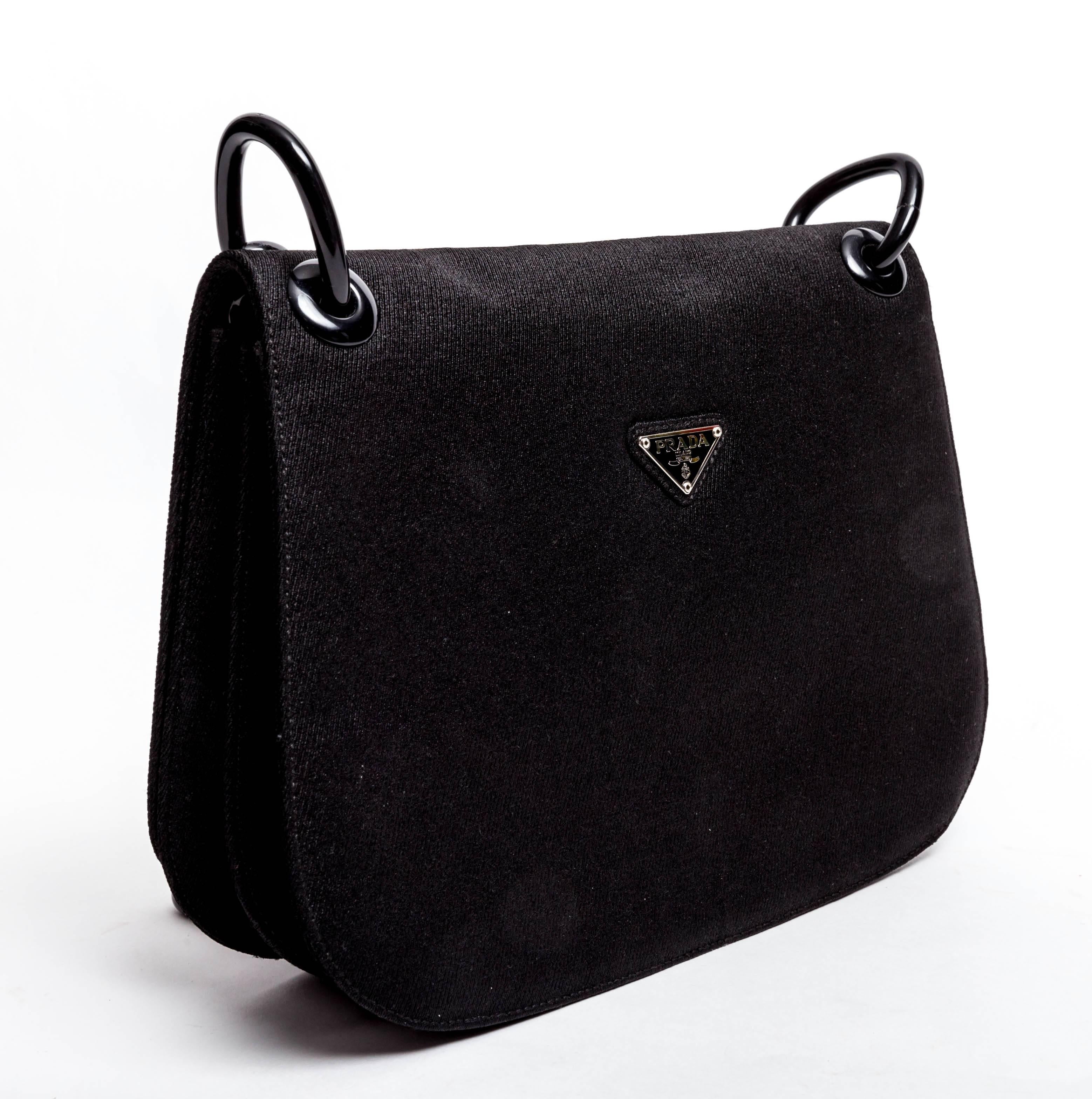Black Prada Nylon Structured Shoulder Bag with Chain Handle