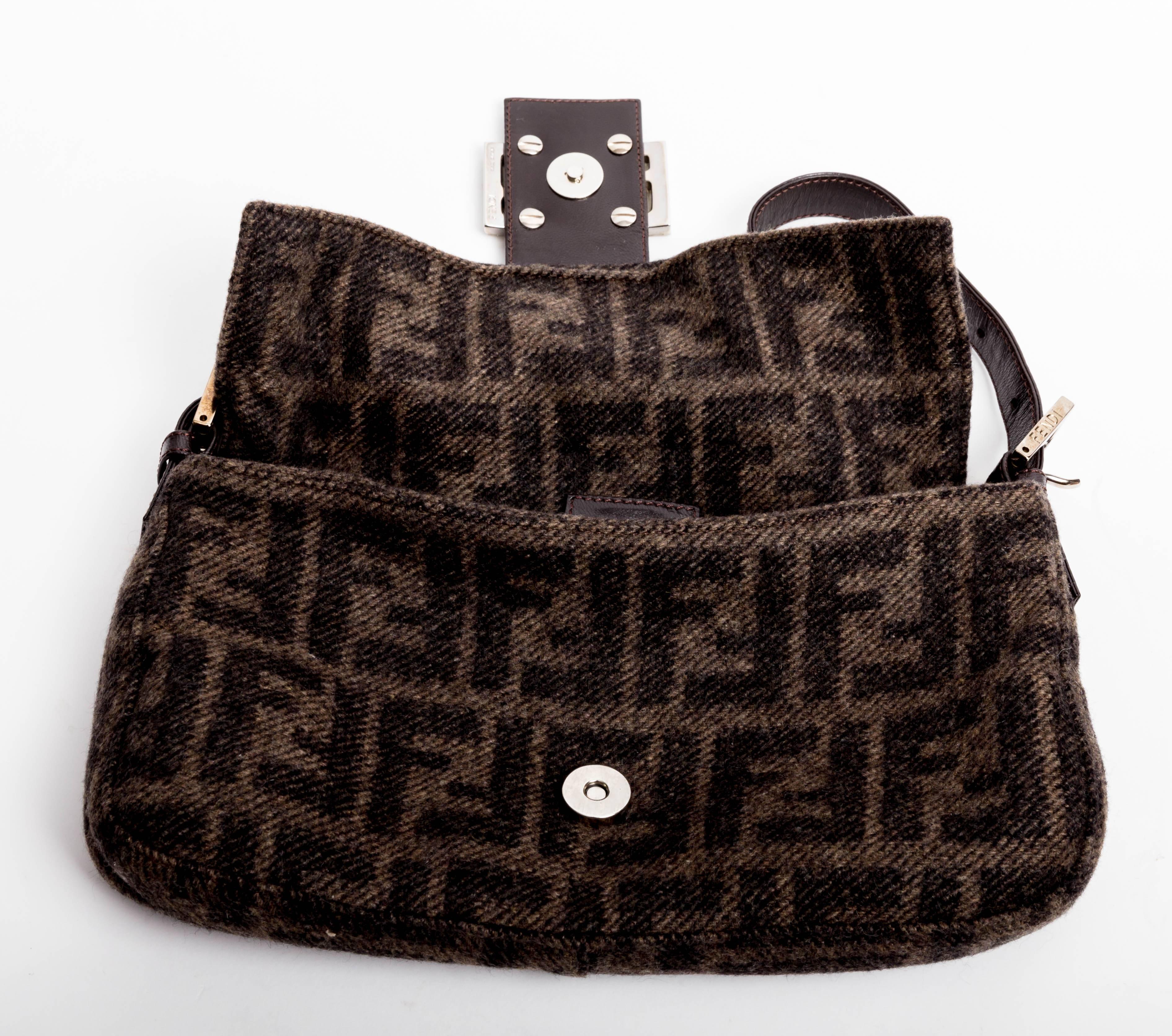 Fendi Cashmere Logo Baguette with Brown Leather Handle 2