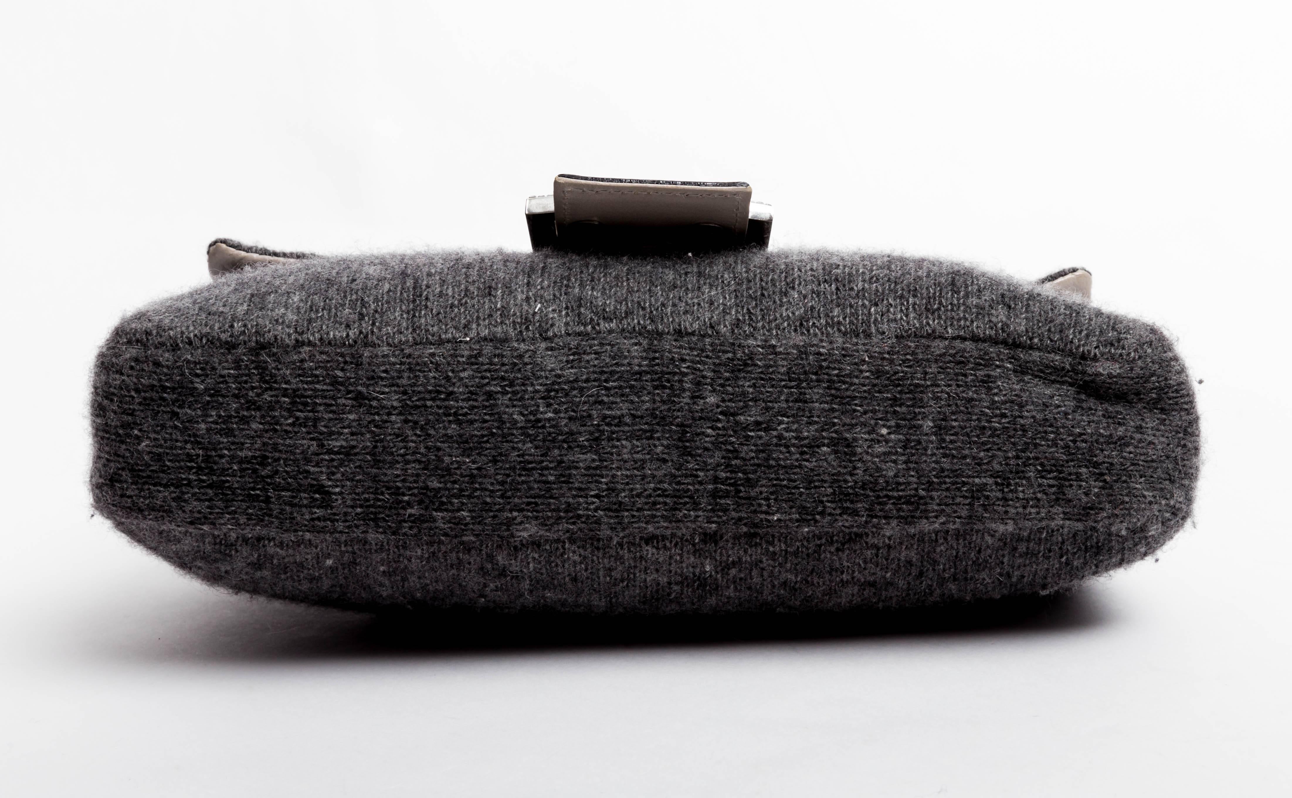 Women's Fendi Grey Cashmere Baguette with Silver Leather and Crystal Baguette Clasp