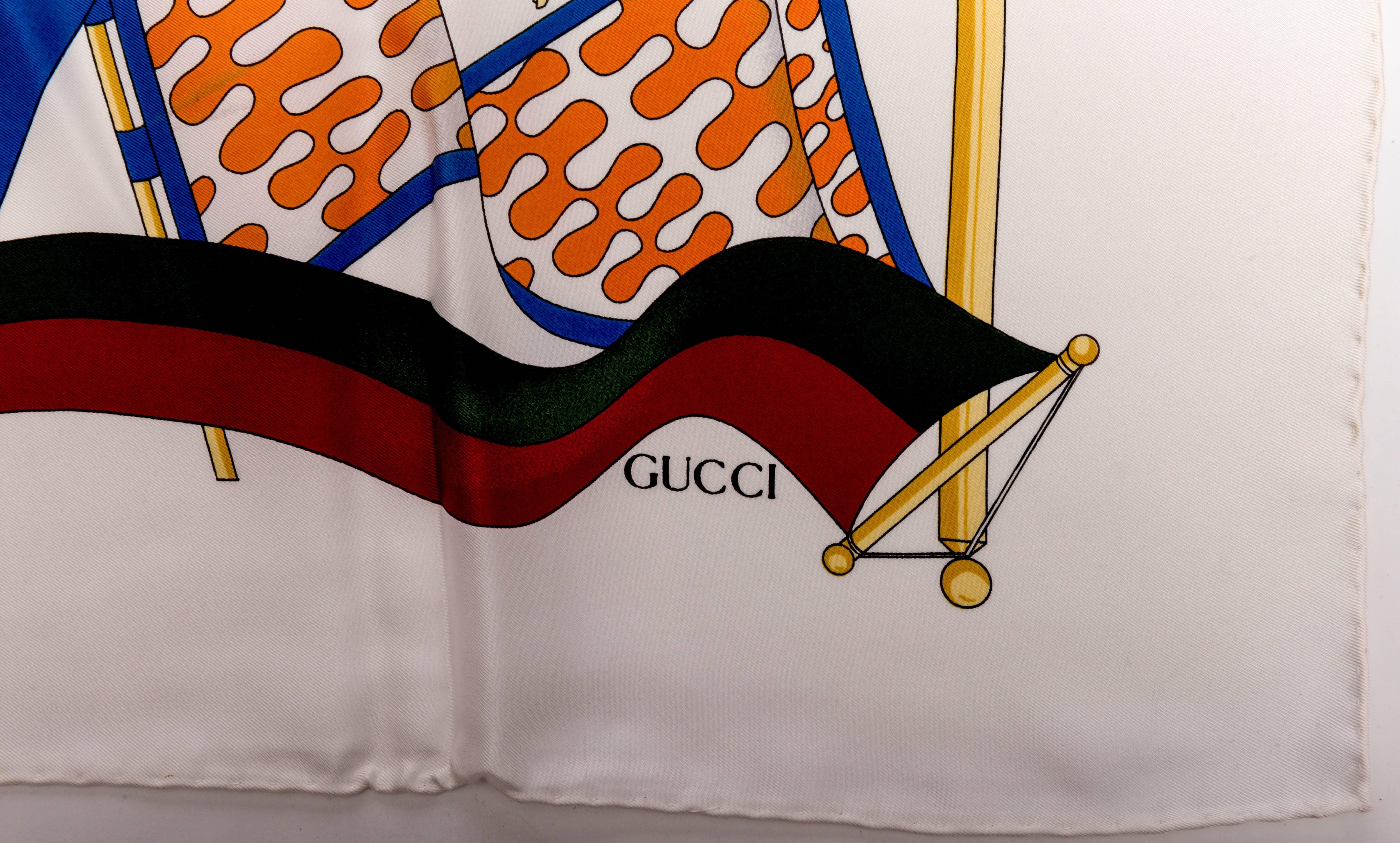 Vintage Silk Banners Gucci Scarf In New Condition In Westhampton Beach, NY