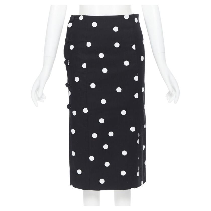 MONSE black white polka dot stif cotton button side pencil skirt US0 26" For Sale
