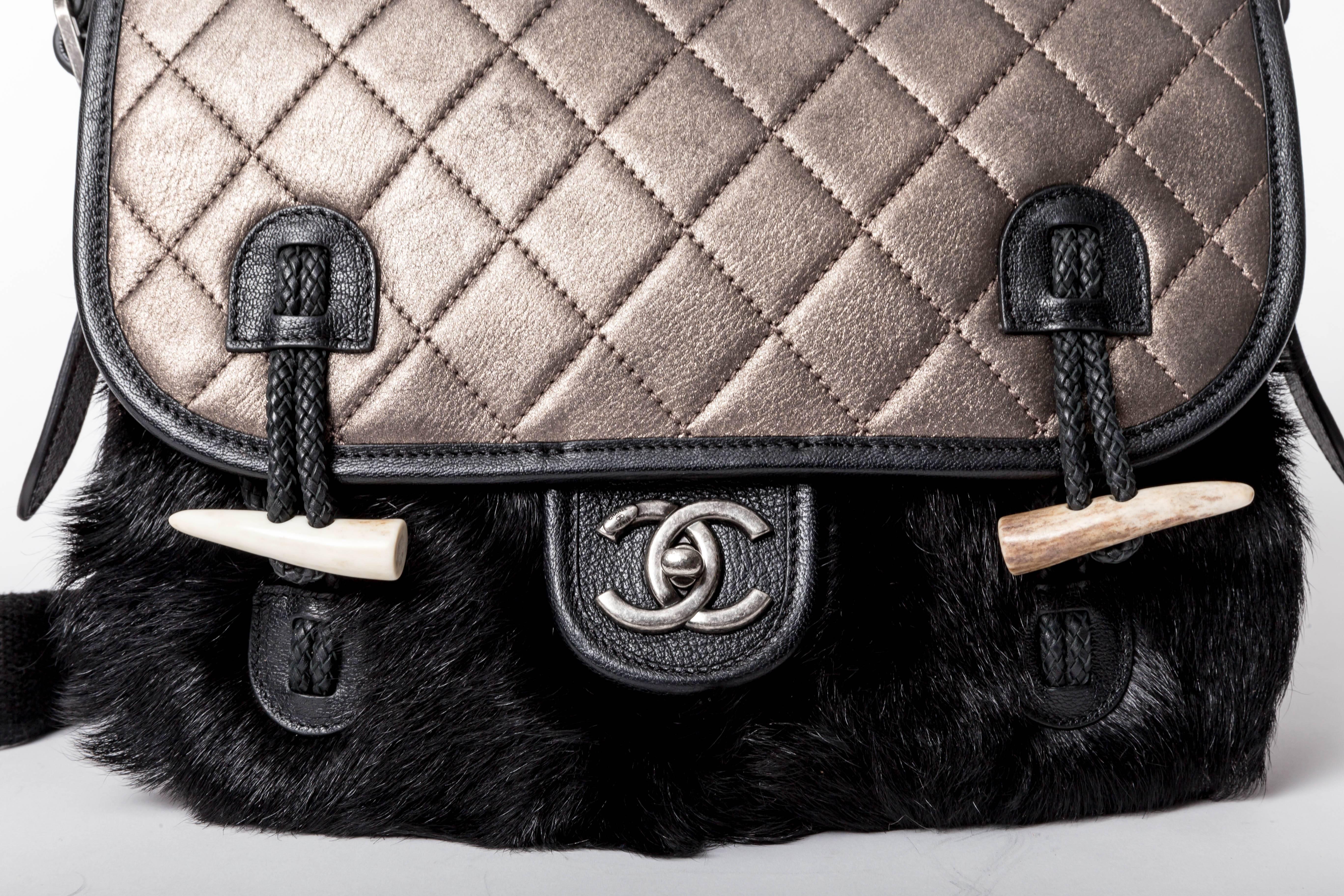 Chanel Limited Edition Pewter Leather Satchel with Mink Panel and Bone Toggles 1