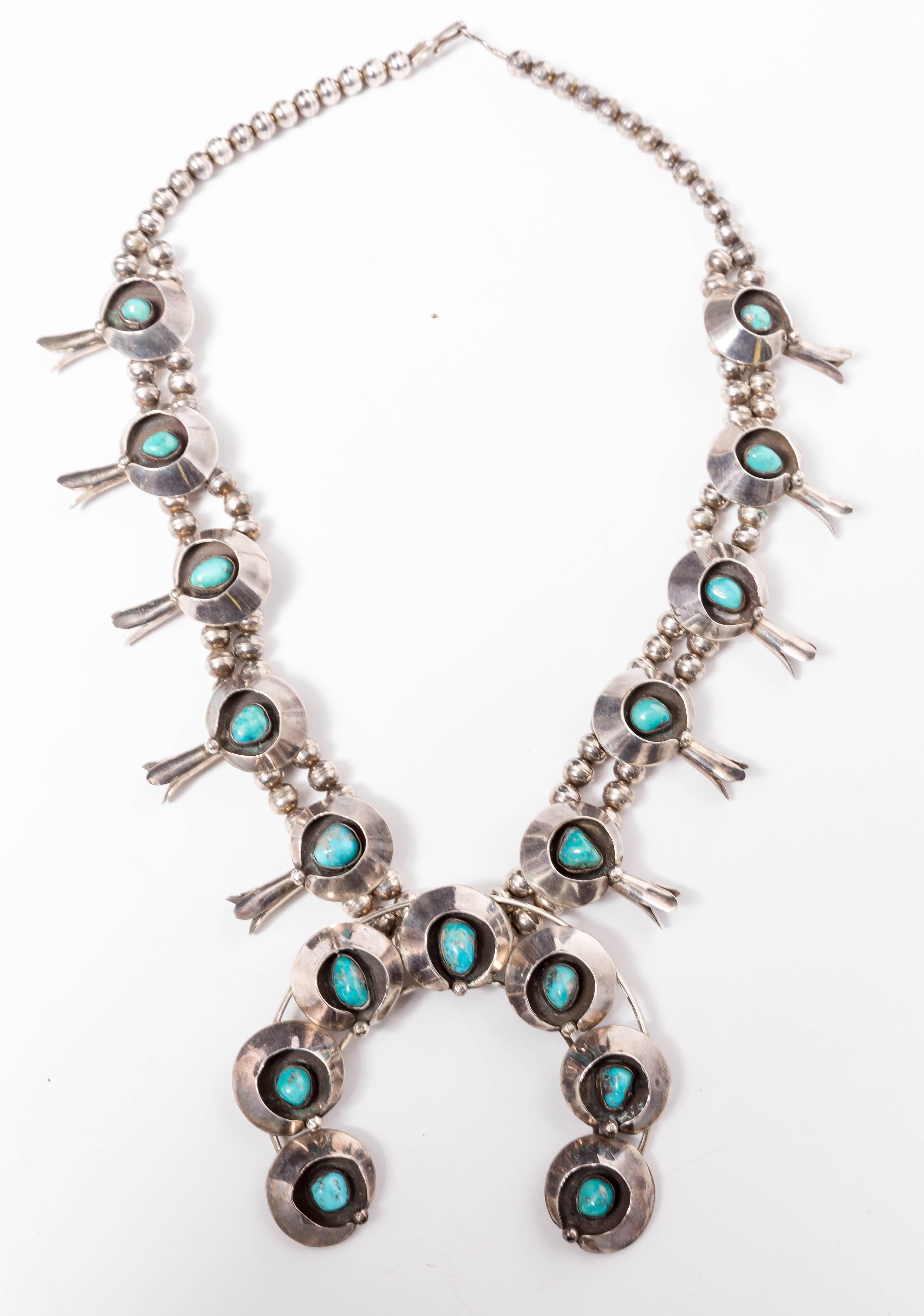 Sterling Silver and Turquoise Squash Blossom Necklace 2
